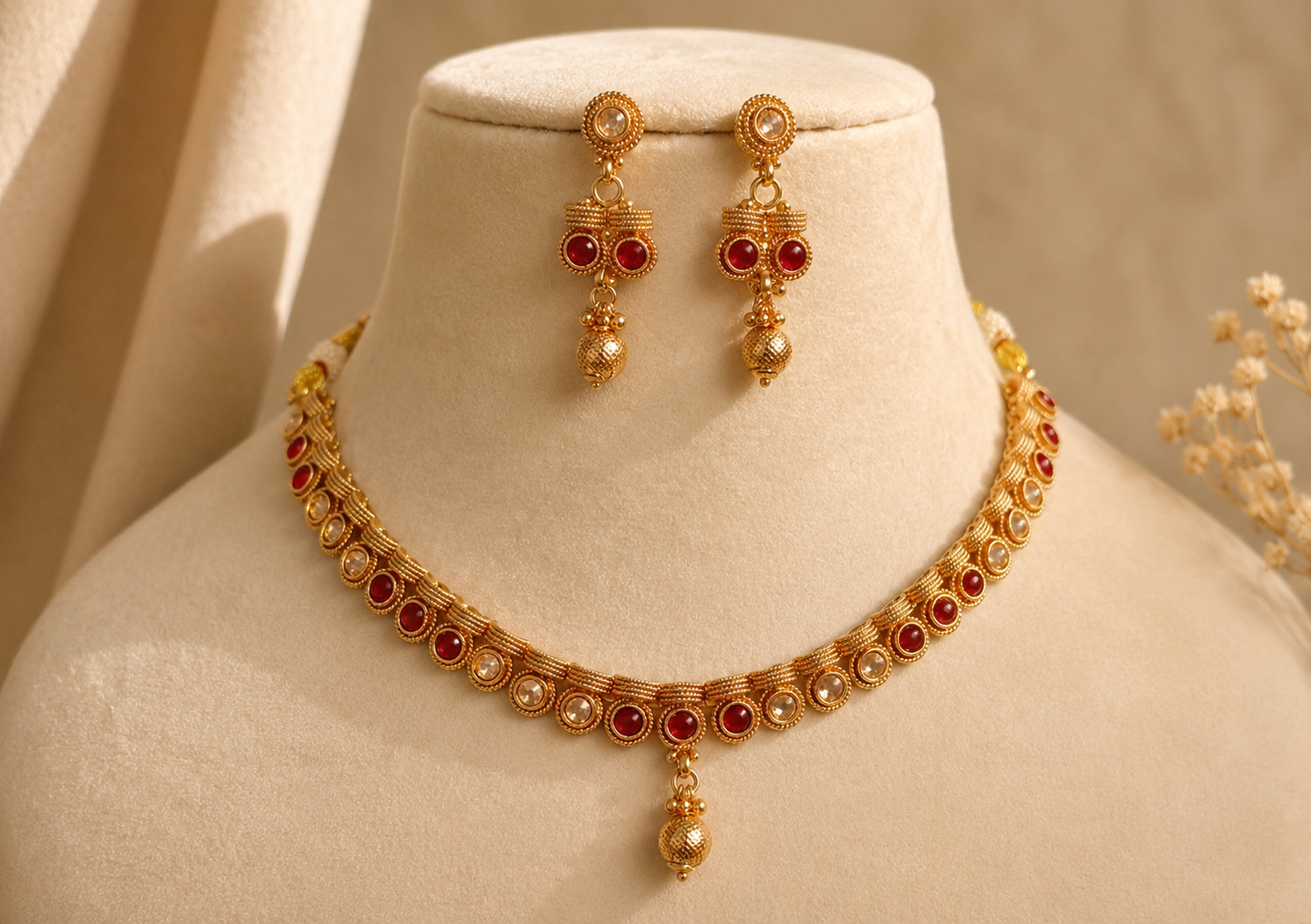 Asma Indian Pakistani Polki Bridal Jewelry Set Wedding Necklace Earrings for Women Gold Plated