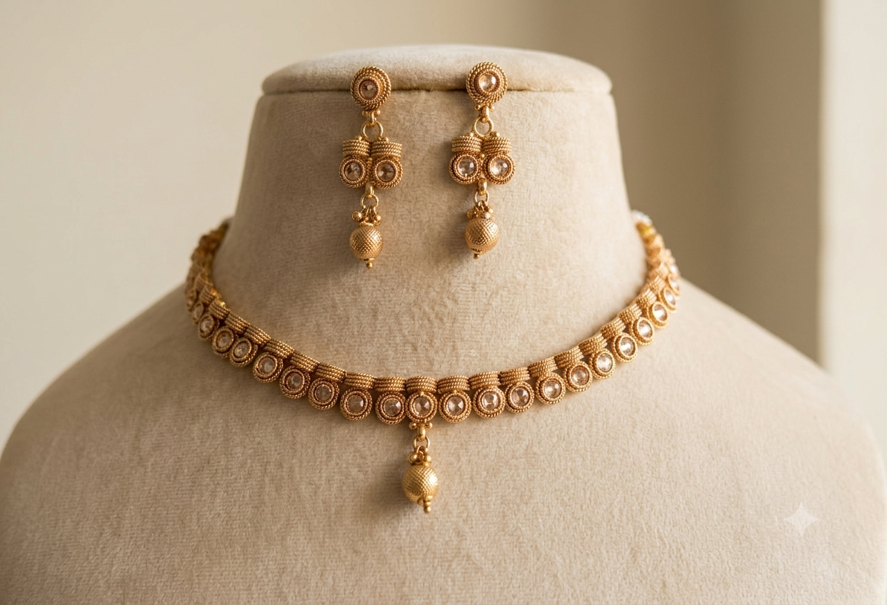 Halima Indian Pakistani Polki Bridal Jewelry Set Wedding Necklace Earrings for Women Gold Plated