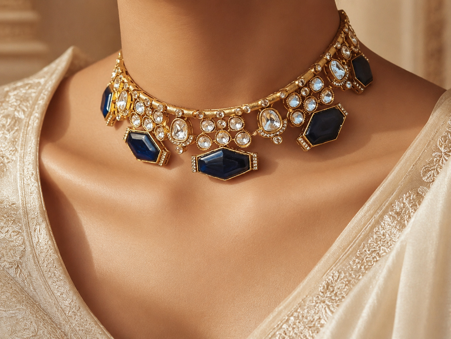 Indian Kundan Choker Set with Matching Earrings Party Wear Roz Jewellers