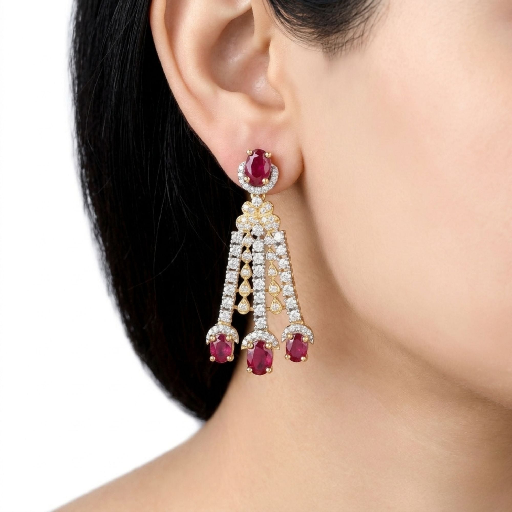 Ruby Red CZ Bridal Necklace & Earrings Set | Wide 6CM Gold-Plated Choker Statement | American Diamond Crystal | Indian Wedding, Reception & Festive Jewellery | Roz Jewellers