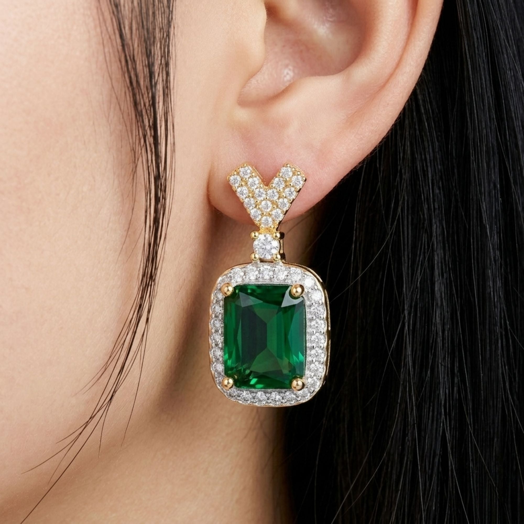 Emerald Green & CZ Necklace Set | Gold Tone Bridal Jewellery | Roz Jewellers