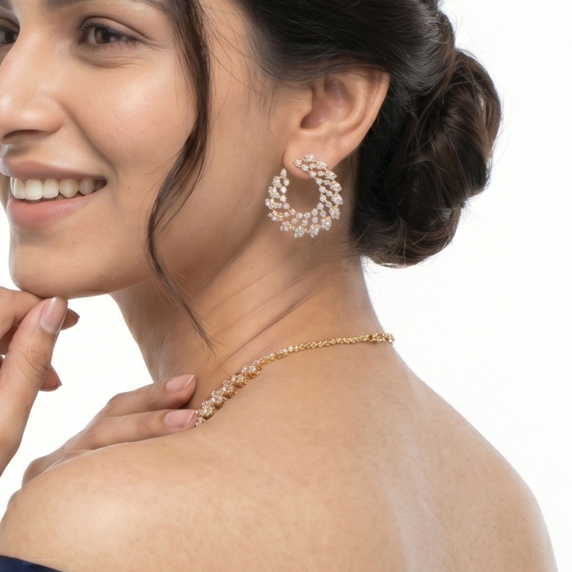 Cubic Zirconia Necklace & Earrings Set | Gold Tone Bridal Jewellery | Roz Jewellers