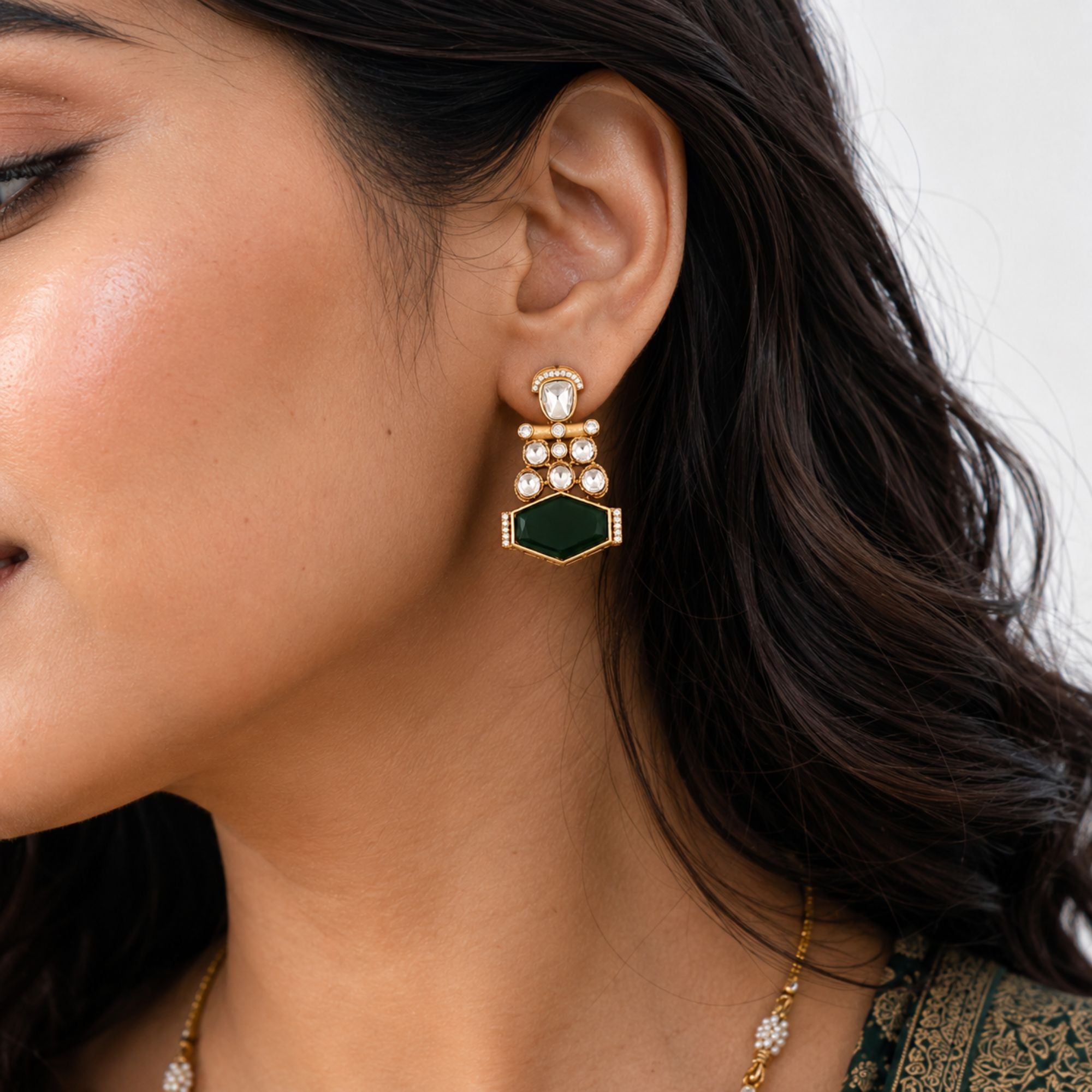 Rajwaadi Green Kundan Bridal Set