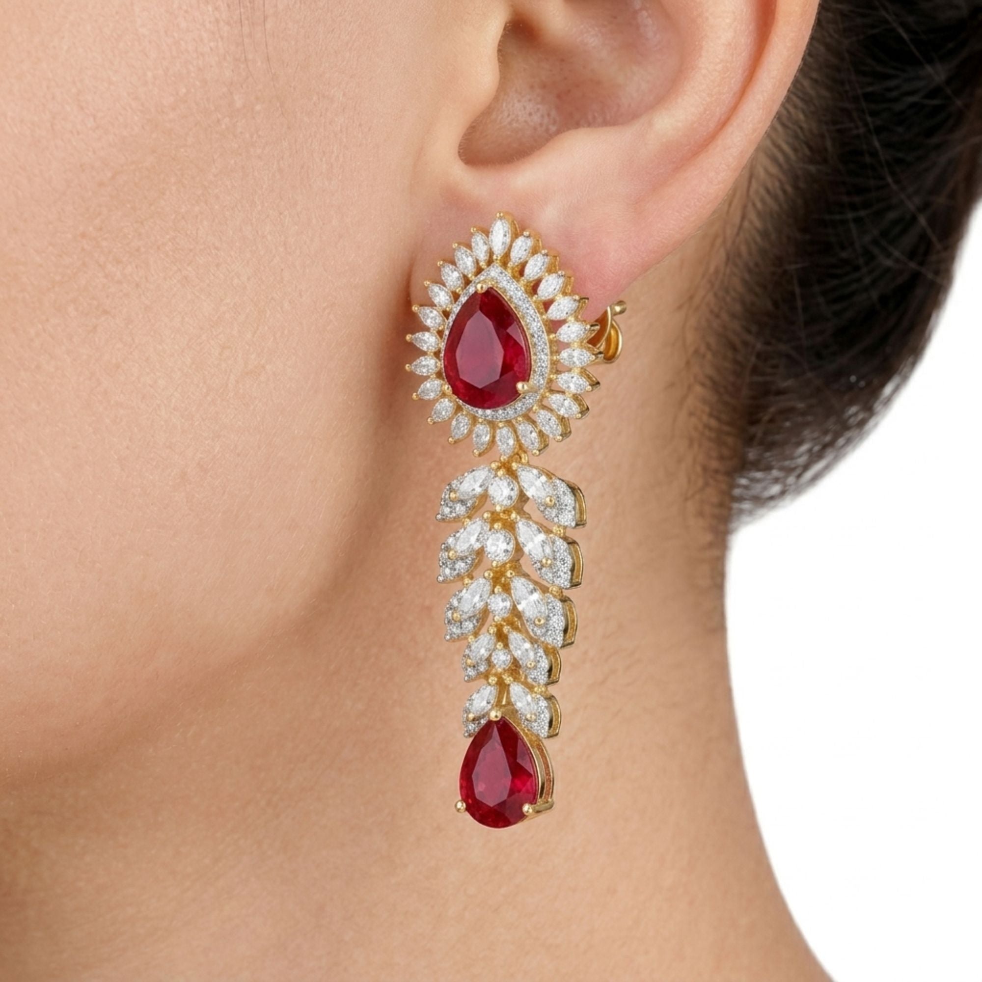 Ruby Red Stone Necklace & Earrings Set | Gold-Plated Brass | Bold Bridal & Wedding Statement Jewellery | Indian Ethnic Reception & Festive Wear | Roz Jewellers