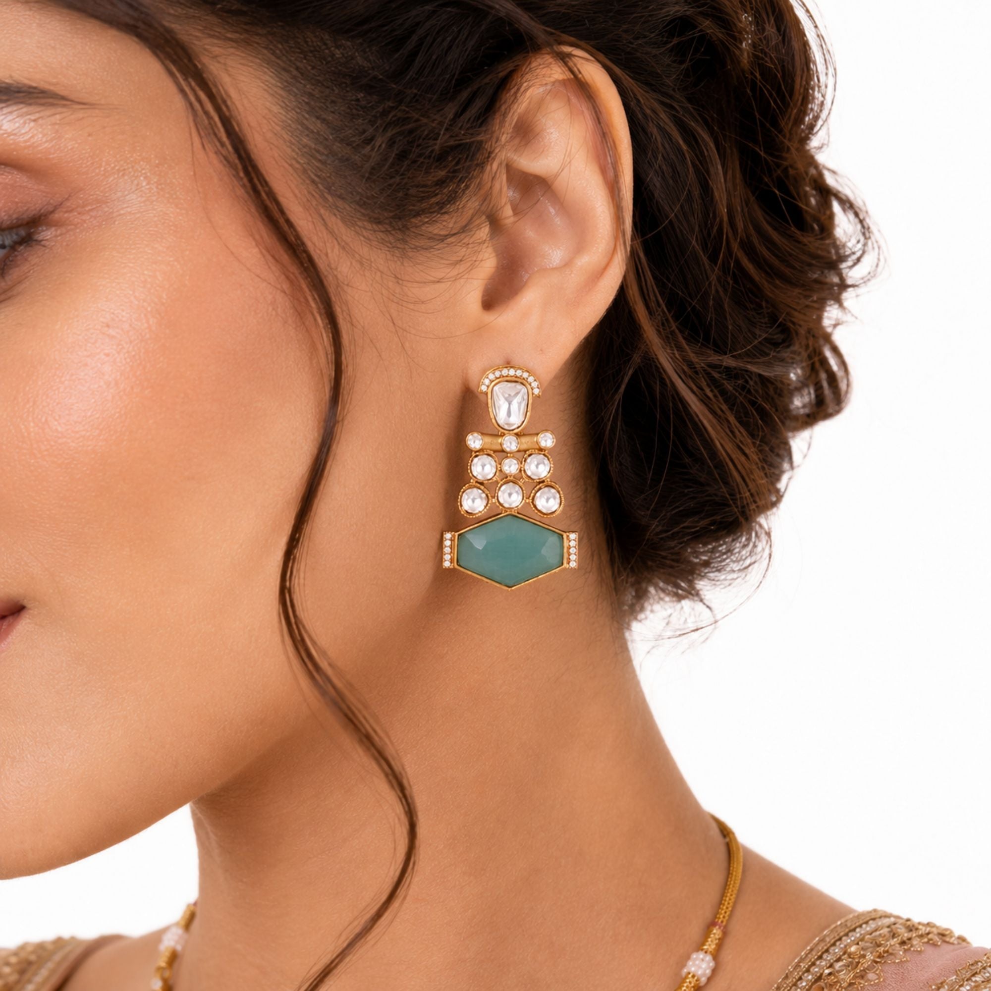 Nazakat Mint Kundan Necklace Set