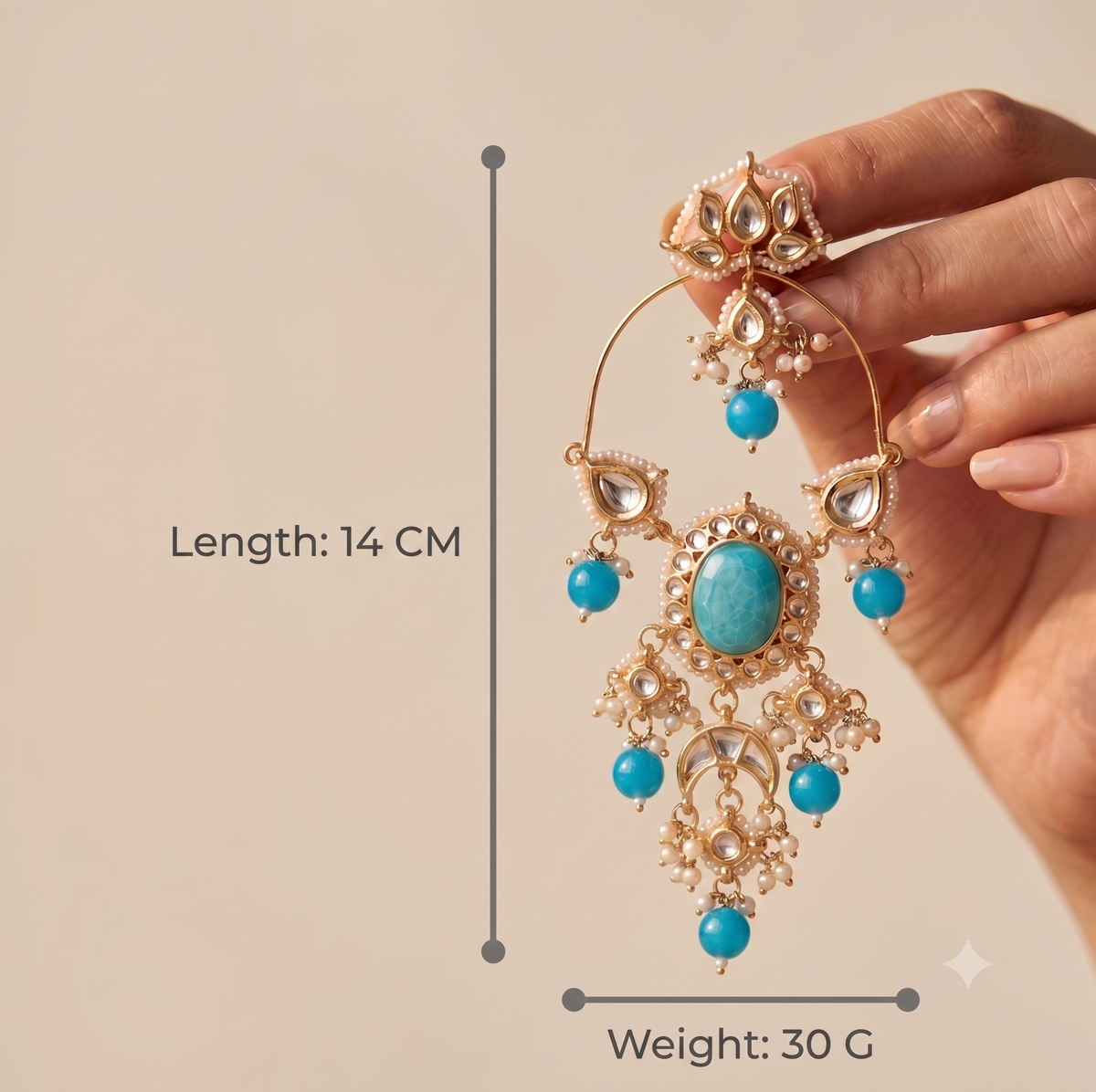 Blue Bridal Chandbali Earrings Indian Kundan Wedding Jewellery for Women Roz Jewellers.