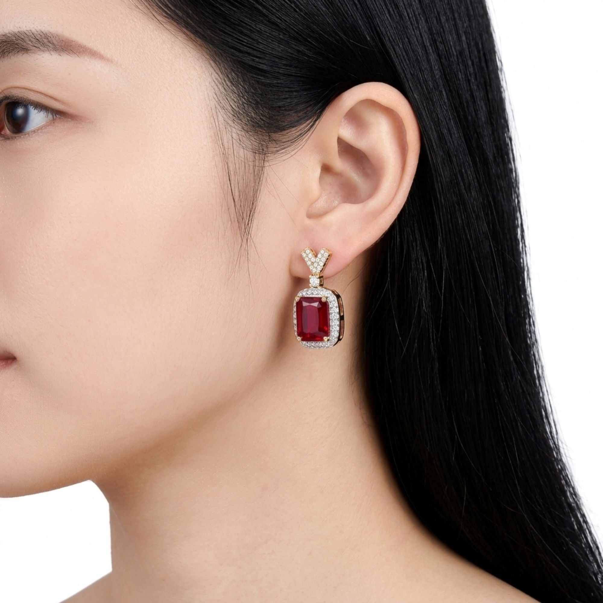 Ruby Red Stone Necklace & Earrings Set | Slim Gold-Plated Brass | Minimal Elegant Design | Daily Wear, Wedding Guest & Festive Jewellery for Women | Roz Jewellers