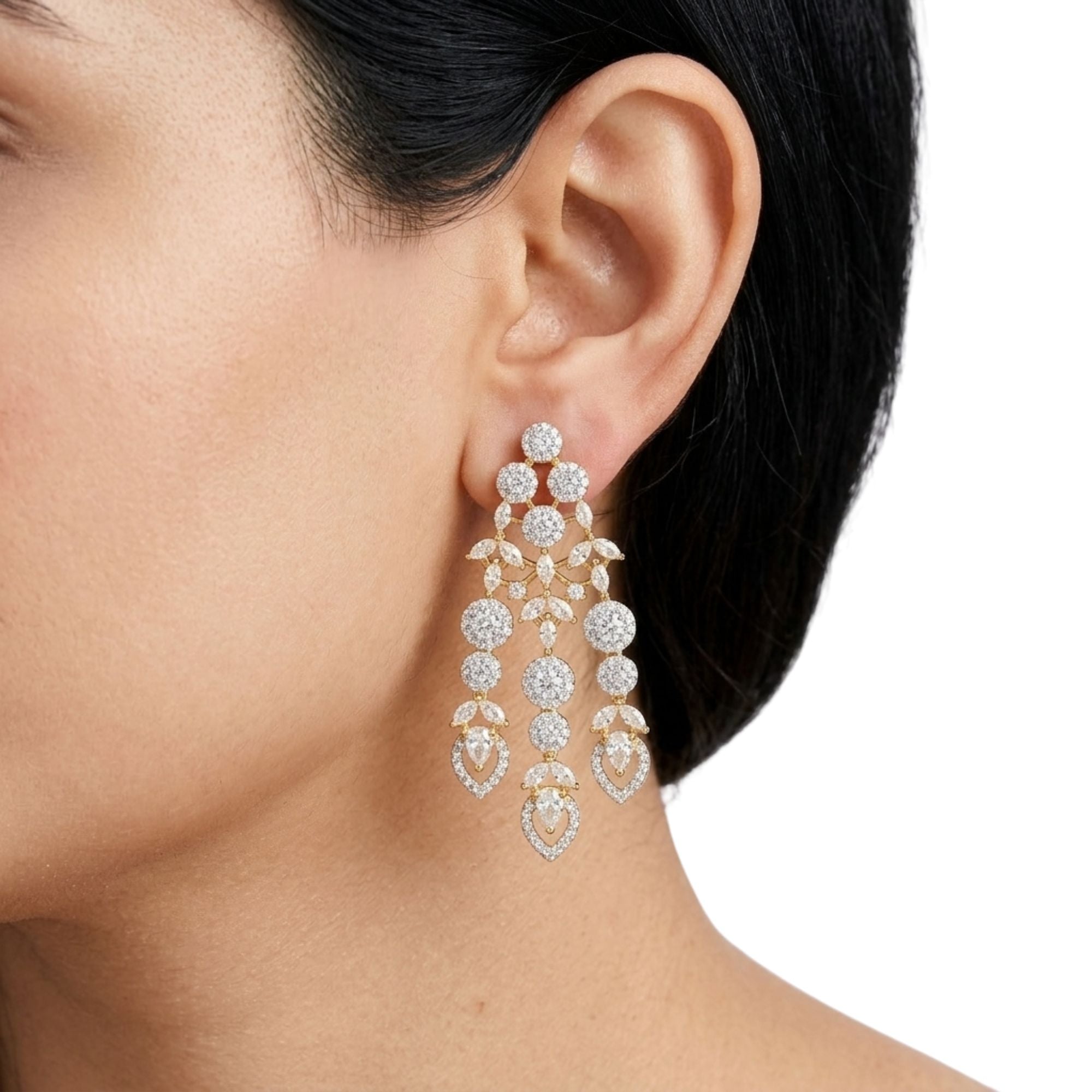 Classic White CZ Bridal Necklace & Earrings Set | Widest Diamond Look | 7CM Gold-Plated Broad Statement Jewellery | American Diamond | Indian Wedding & Reception Wear | Roz Jewellers