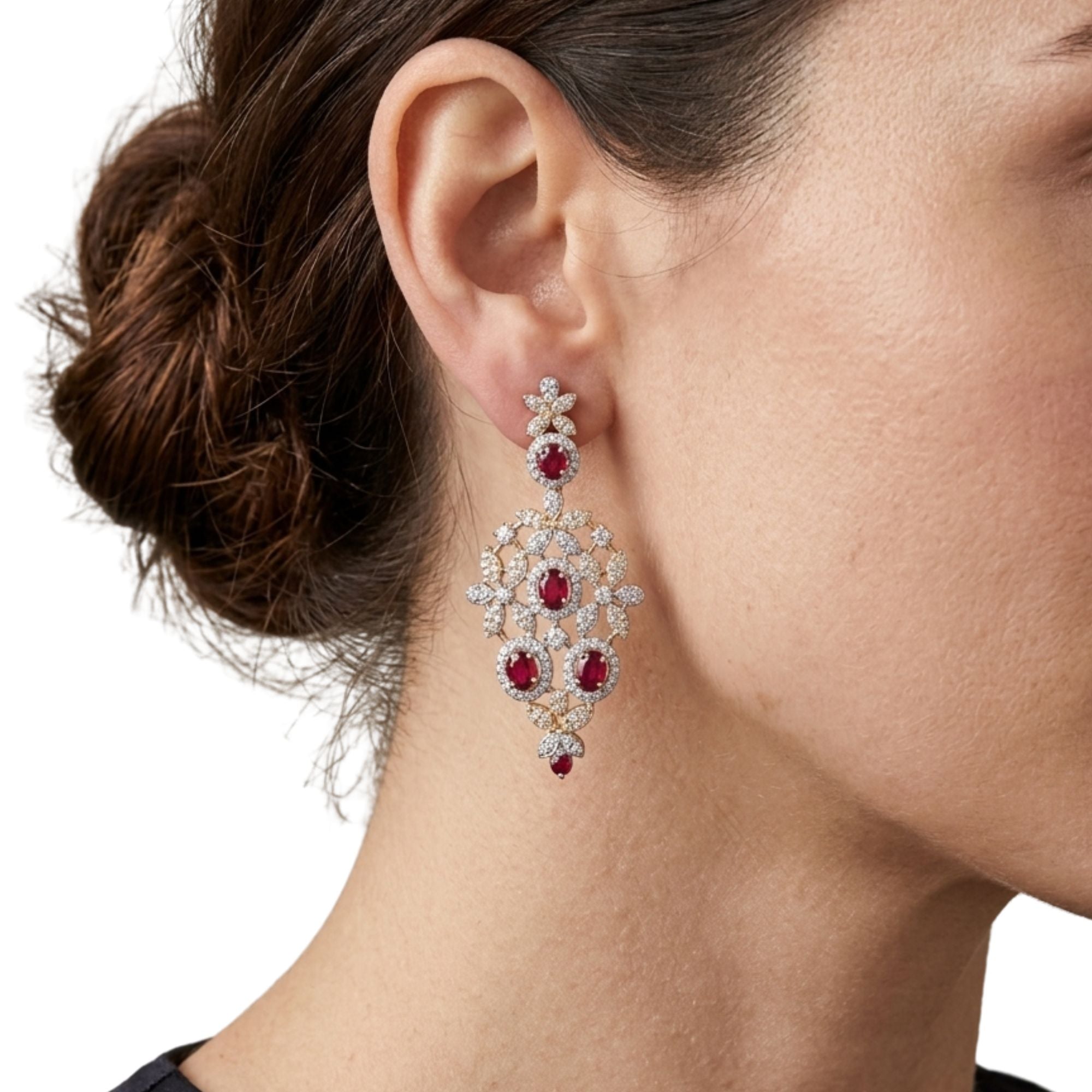 Indian CZ & Ruby Stone Necklace & Earrings Set | Gold Plated Bridal Jewellery | Roz Jewellers