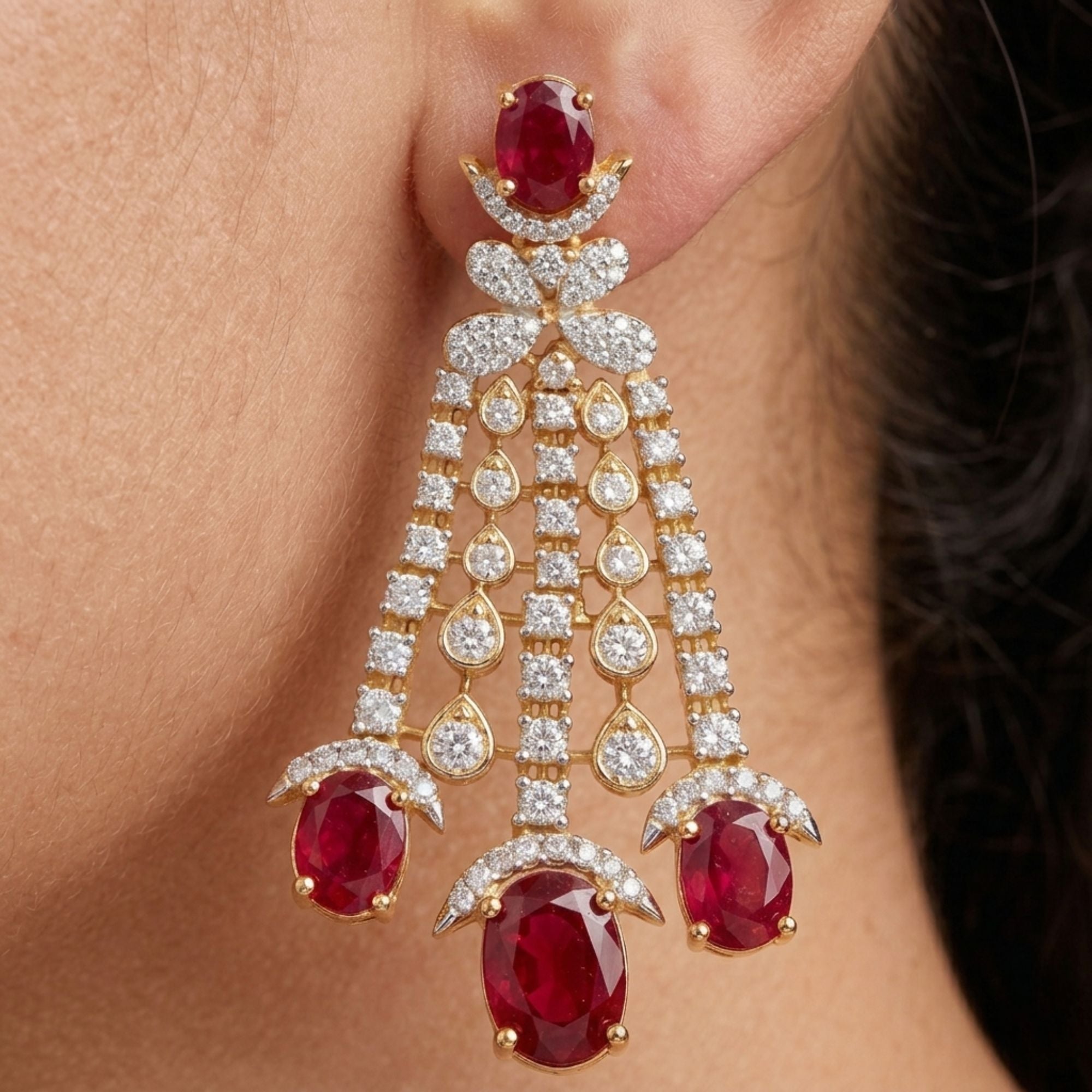 Indian Ruby Stone Necklace & Earrings Set | Gold Tone Bridal Jewellery | Roz Jewellers