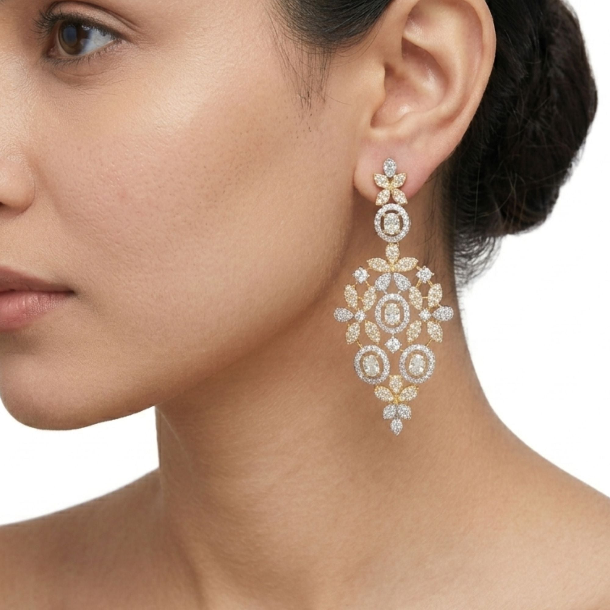 Luxury CZ Bridal Necklace & Earrings Set | Art Deco Gold Tone | Antique Style American Diamond | Wedding, Reception & Gala Jewellery | Roz Jewellers