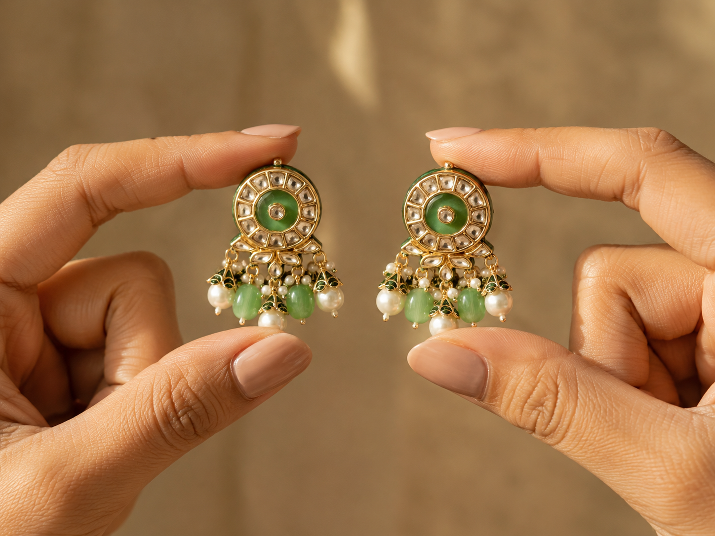Mint Green Pearl Kundan Choker with Floral Motifs Roz Jewellers.