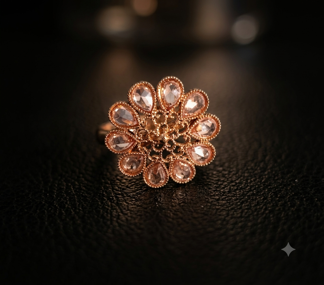Ayesha Floral Polki Blossom With Kundan Stones Statement Ring Roz Jewellers.