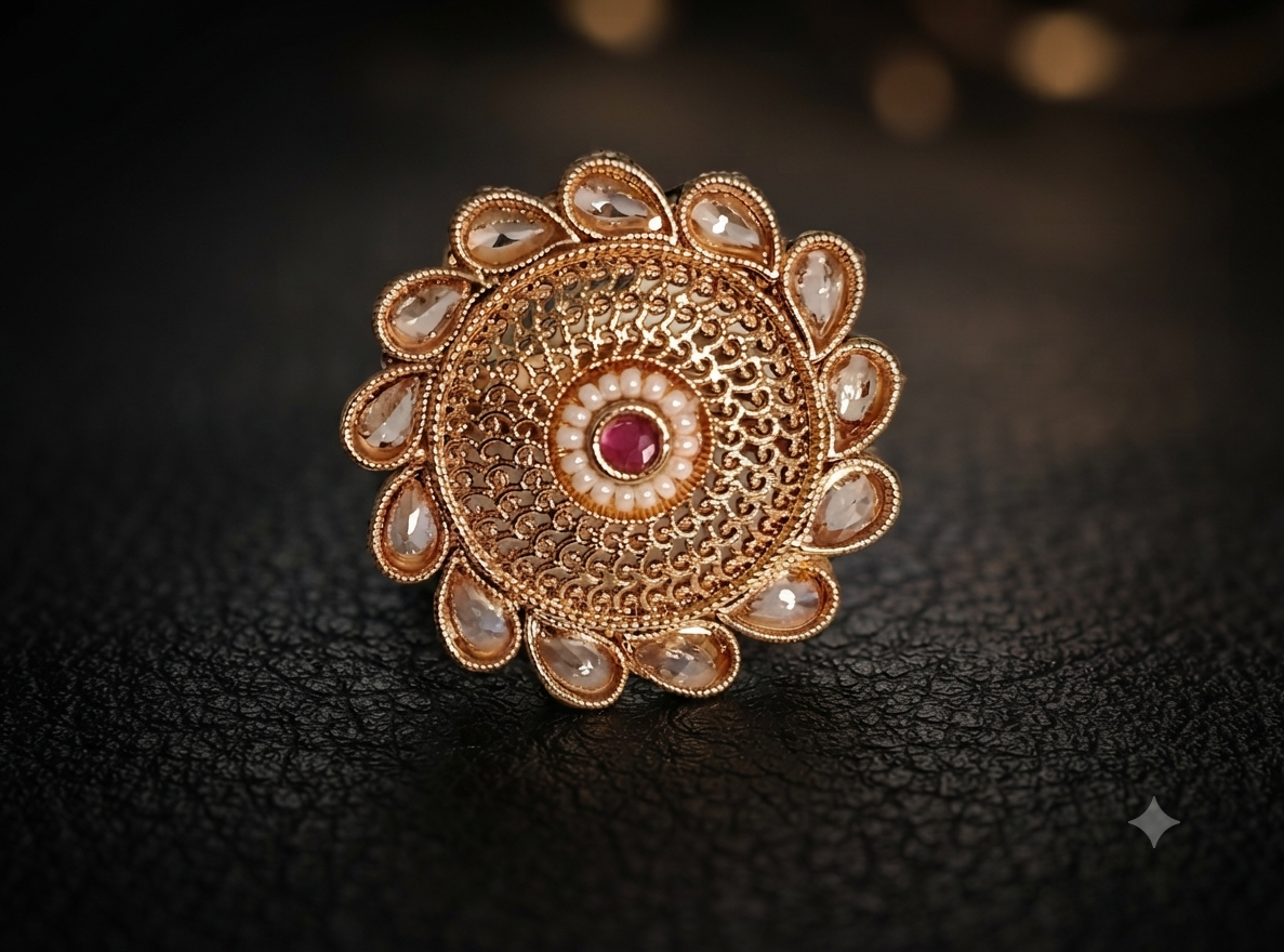 Samaira Pakistani Bridal Polki Adjustable Ring Roz Jewellers