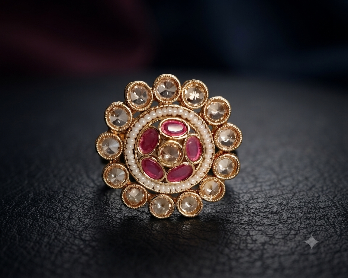Hiba Traditional Polki Adjustable Ring Roz Jewellers