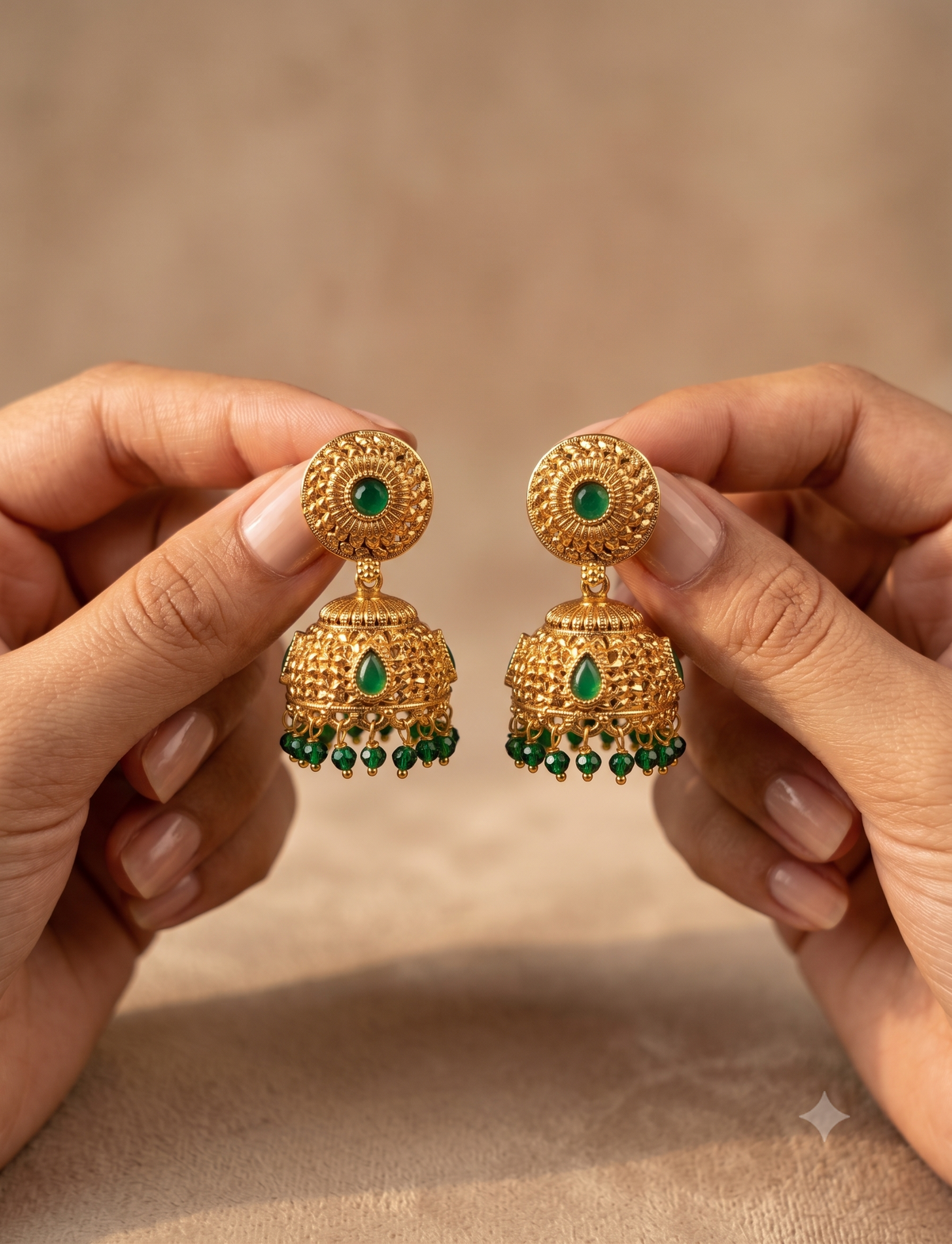 Wedding Floral Emerald Stones Polki Earrings For Women Roz Jewellers.