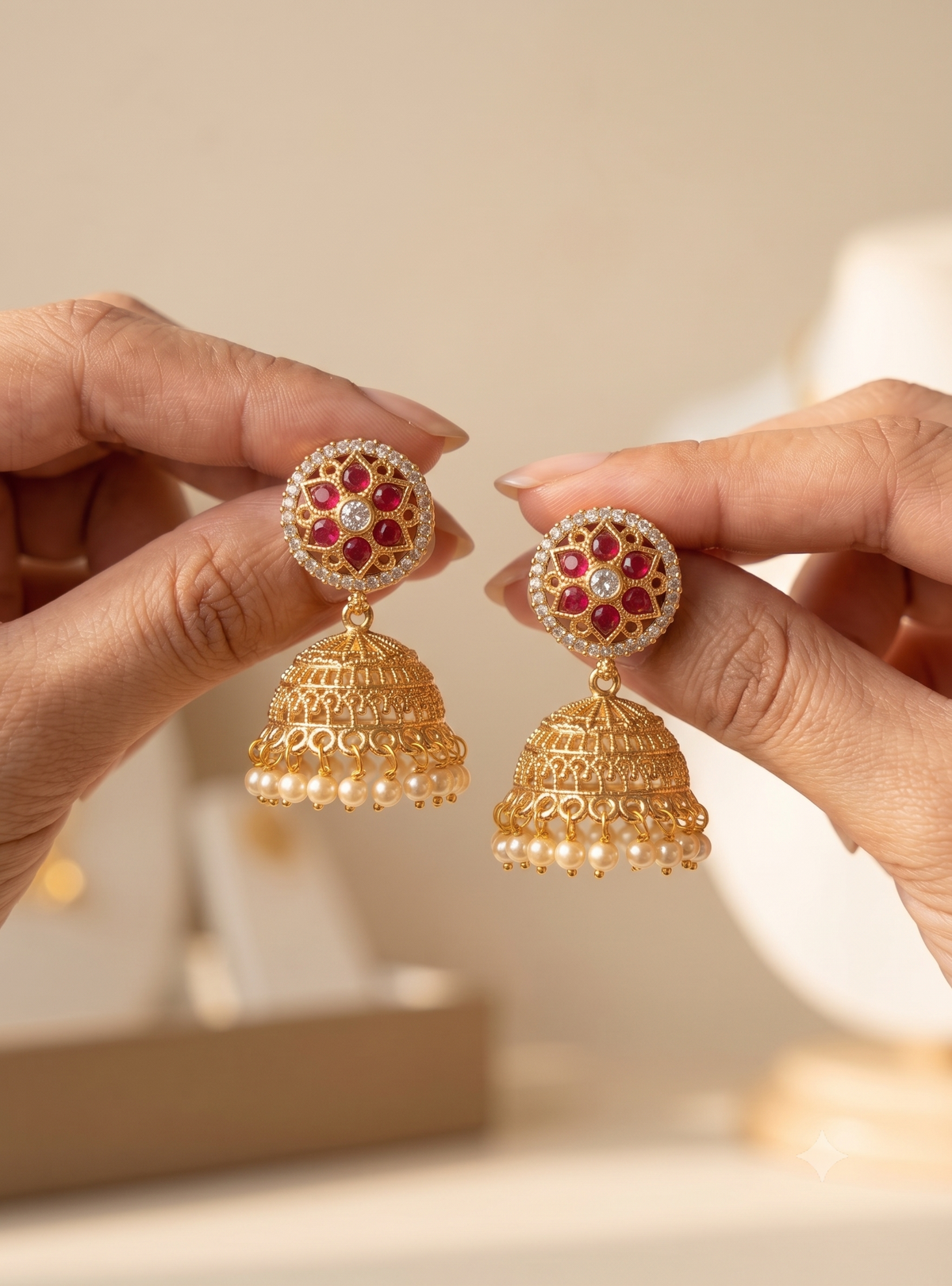 Regal Ruby and Polki Stones Jhumas For Women Jewellery Roz Jewellers.