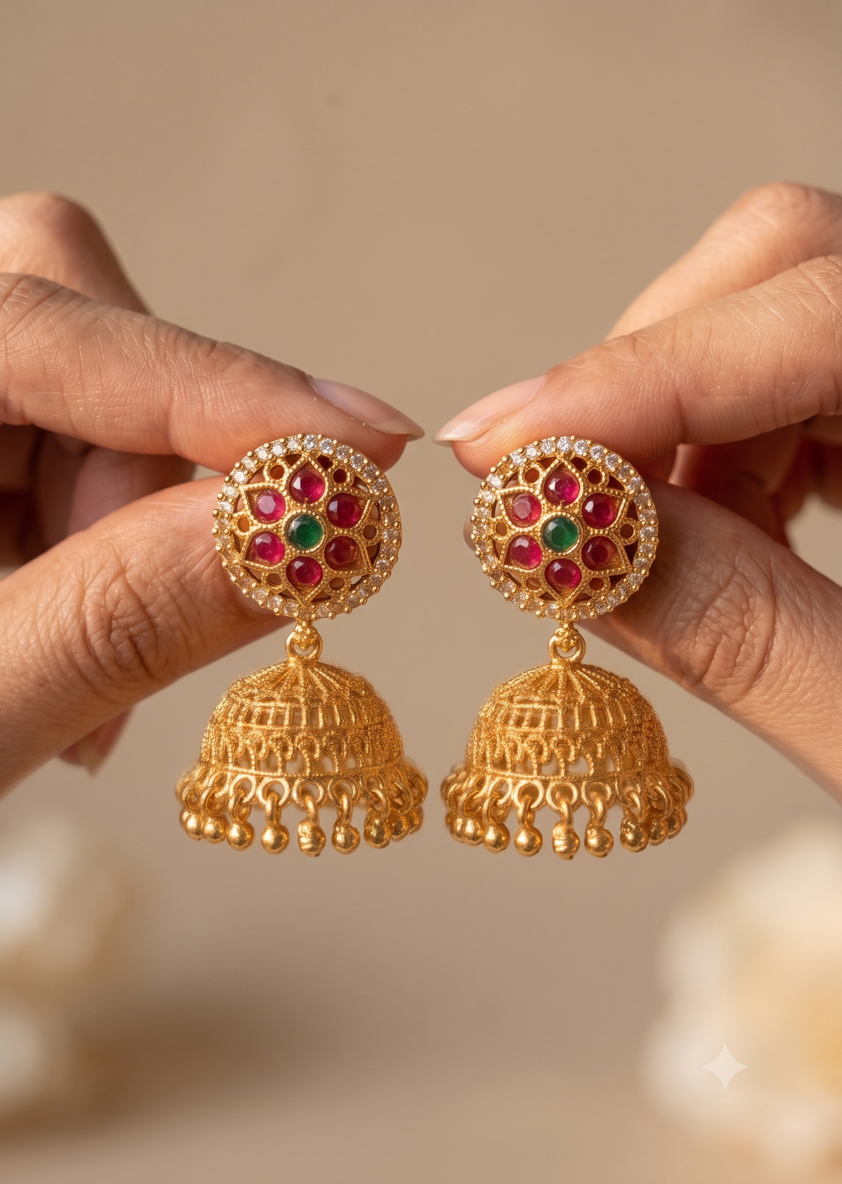 Pakistani Emerald, Ruby, Polki Stones Jhumas For Women Jewellery Roz Jewellers.
