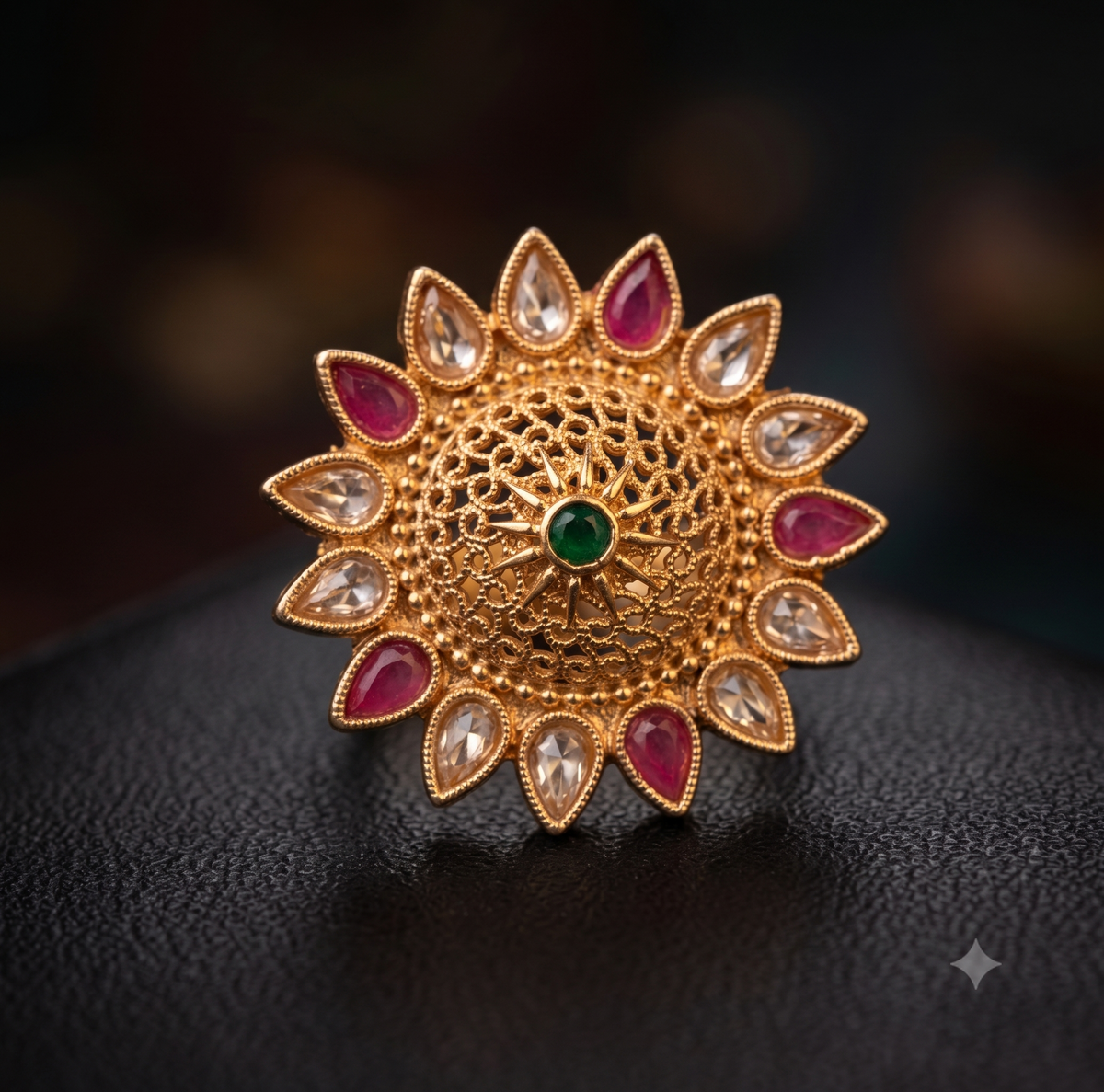Indian Polki Ring Traditional Gold Tone Statement Ring Bridal Wedding Jewelry