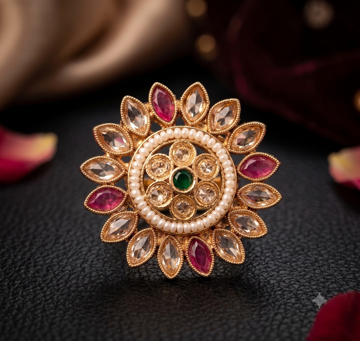 Polki Ring Indian Traditional Statement Ring Bridal Wedding Party Jewelry Roz Jewellers.