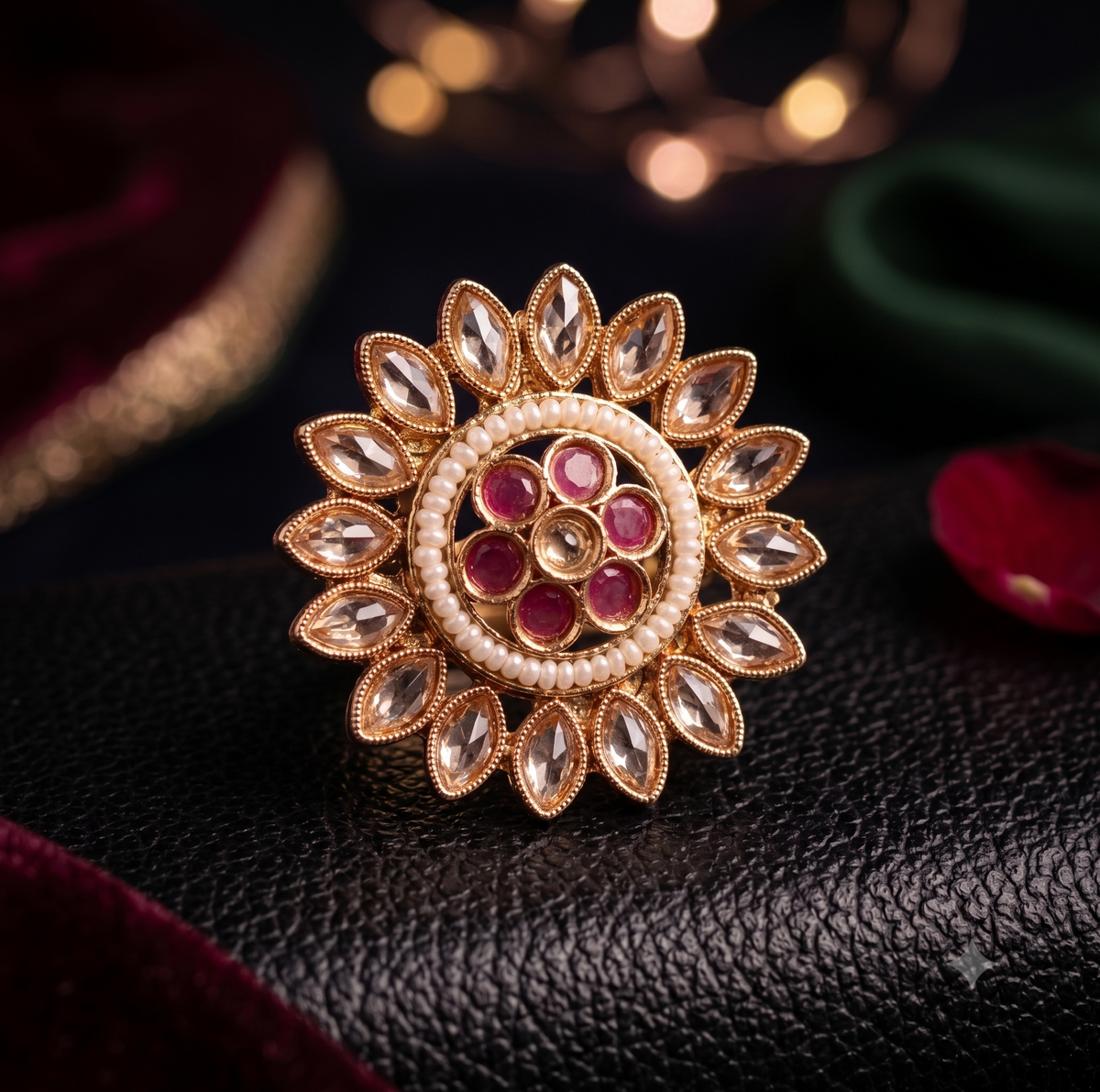 Indian Polki Style Ring Gold Tone Statement Bridal Wedding Ethnic Jewelry Roz Jewellers.