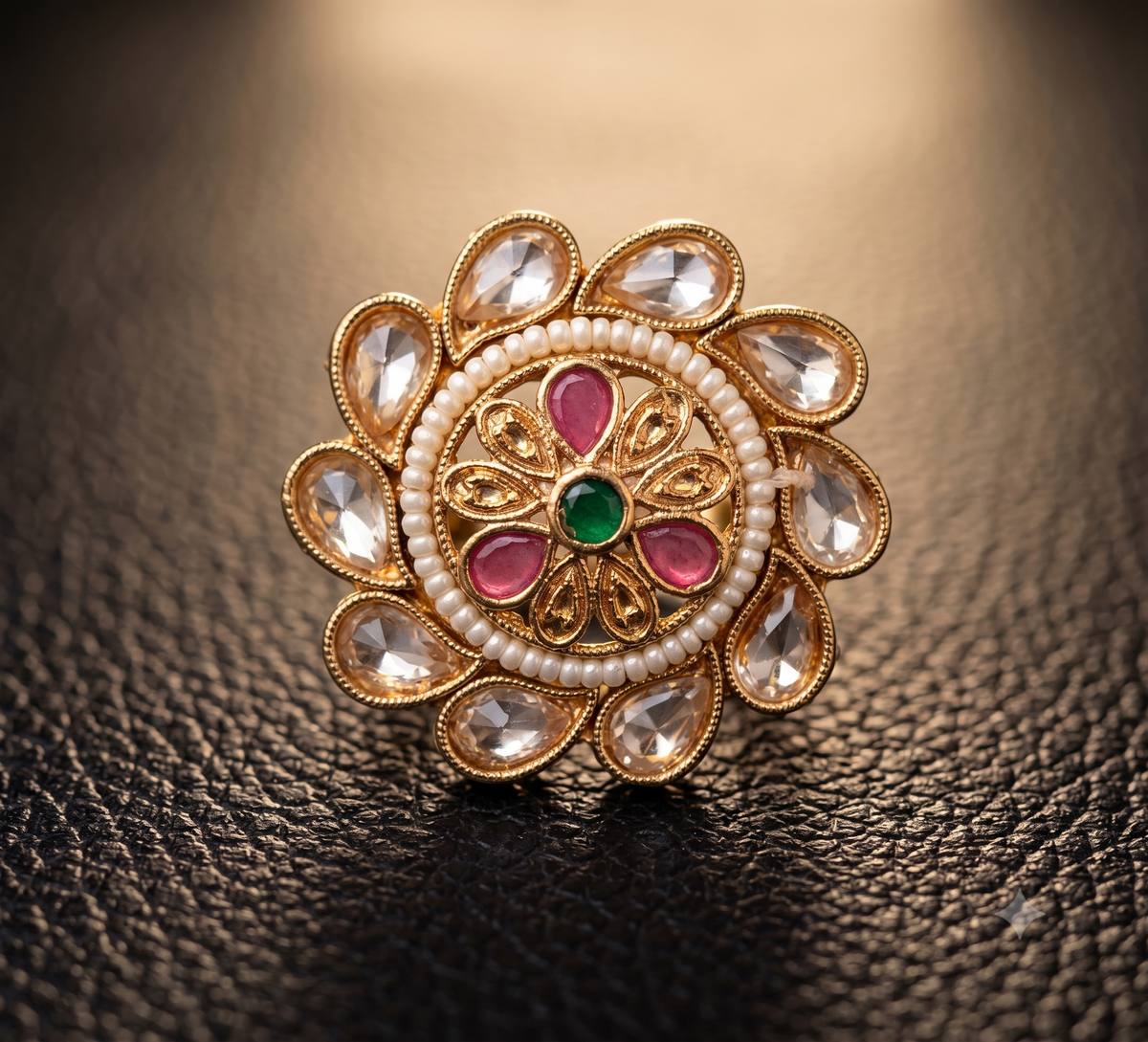 Traditional Indian Polki Ring Statement Cocktail Ring Wedding Bridal Jewelry Roz Jewellers.
