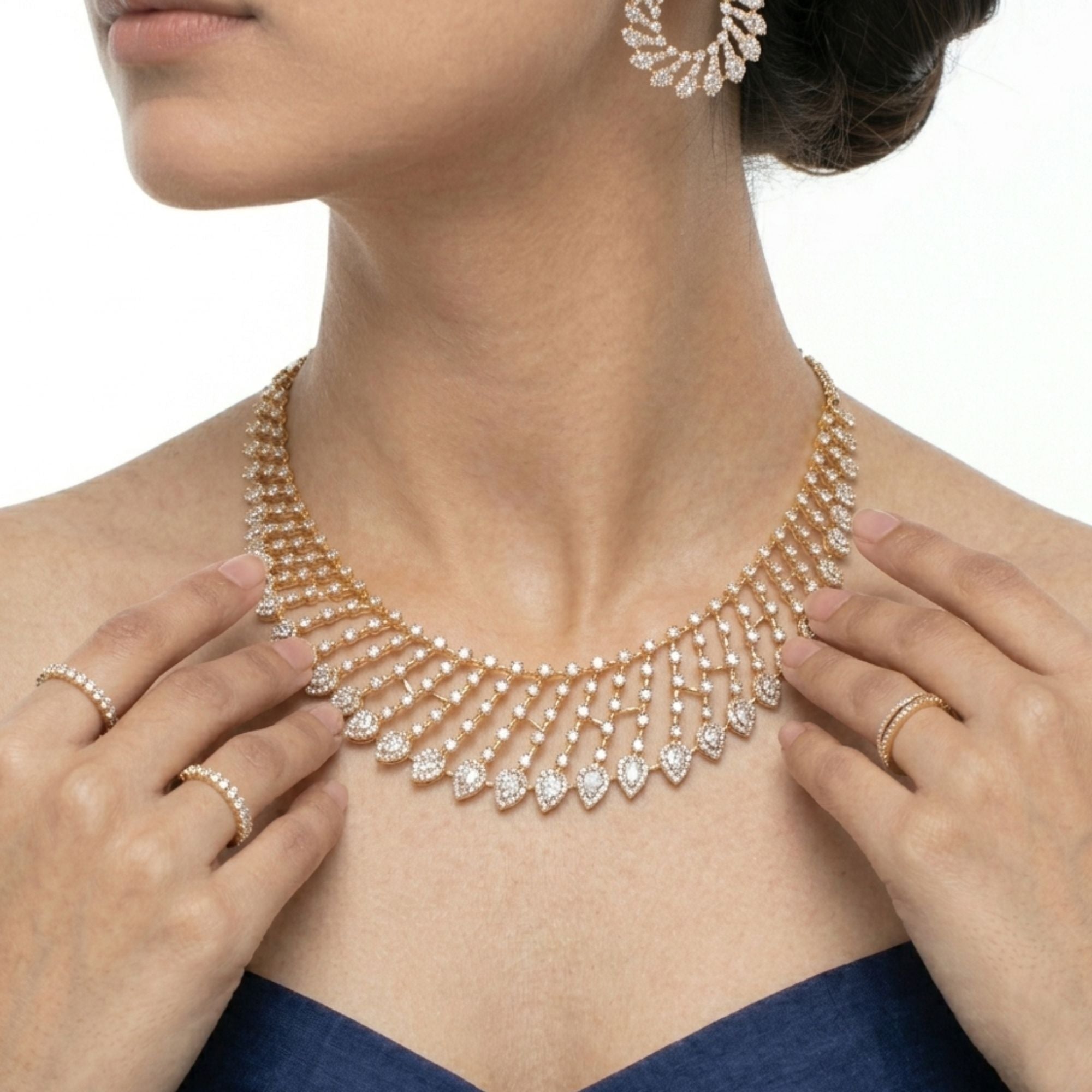 Cubic Zirconia Necklace & Earrings Set | Gold Tone Bridal Jewellery | Roz Jewellers