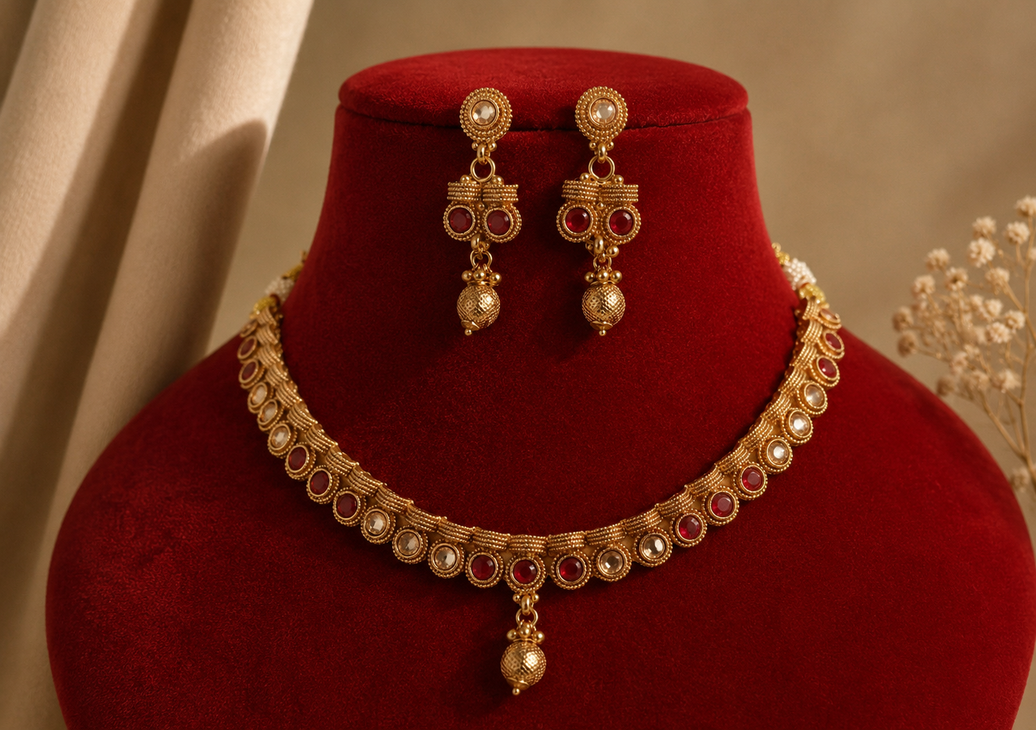 Asma Indian Pakistani Polki Bridal Jewelry Set Wedding Necklace Earrings for Women Gold Plated