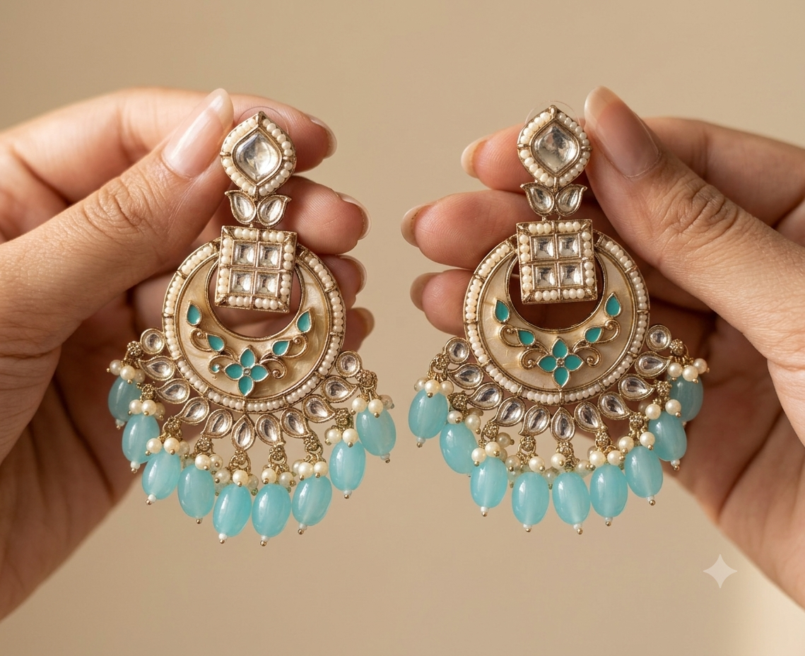 Komal Wedding Kundan Earrings Royal Antique Gold Bridal Statement Jewelry Roz Jewellers