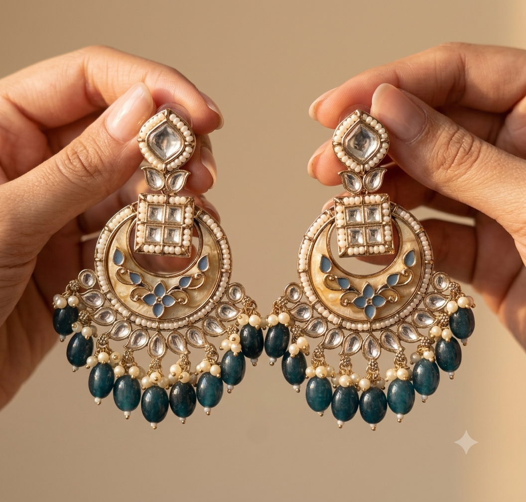 Sobia Pakistani Bridal Kundan Earrings Royal Antique Gold Bridal Statement Jewelry Roz Jewellers