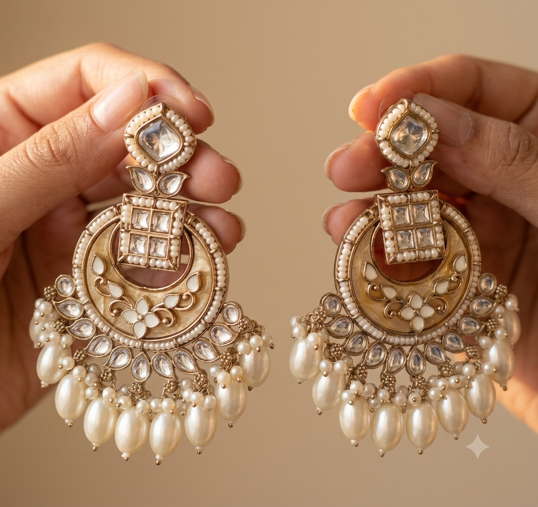 Momina Pakistani Bridal Kundan Earrings Royal Antique Gold Bridal Statement Jewelry Roz Jewellers