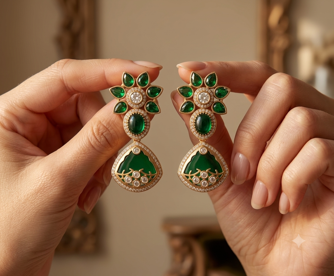 Zimal Indian Bollywood New Inlay Statement Earrings for Women Sabyasachi inspired
