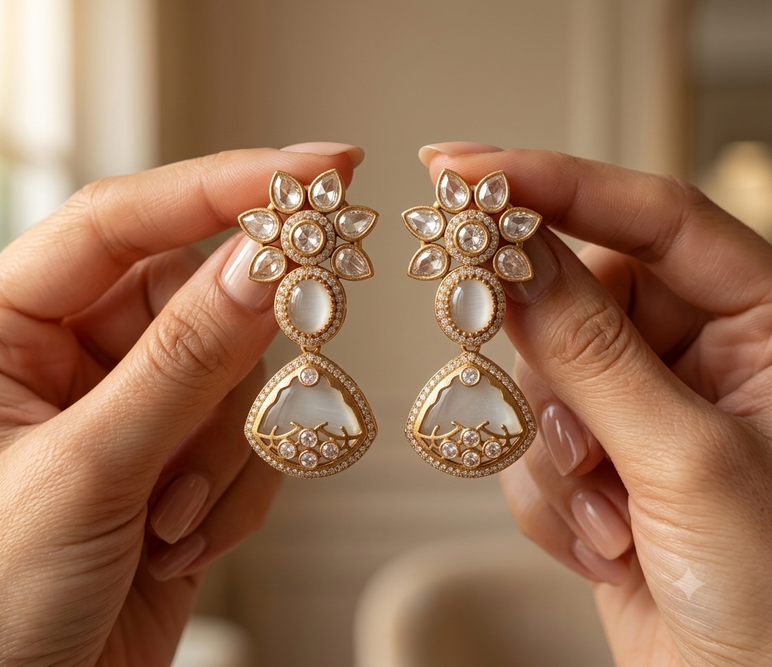 Rameesha Indian Bridal Inlay Statement Earrings for Women Sabyasachi inspired