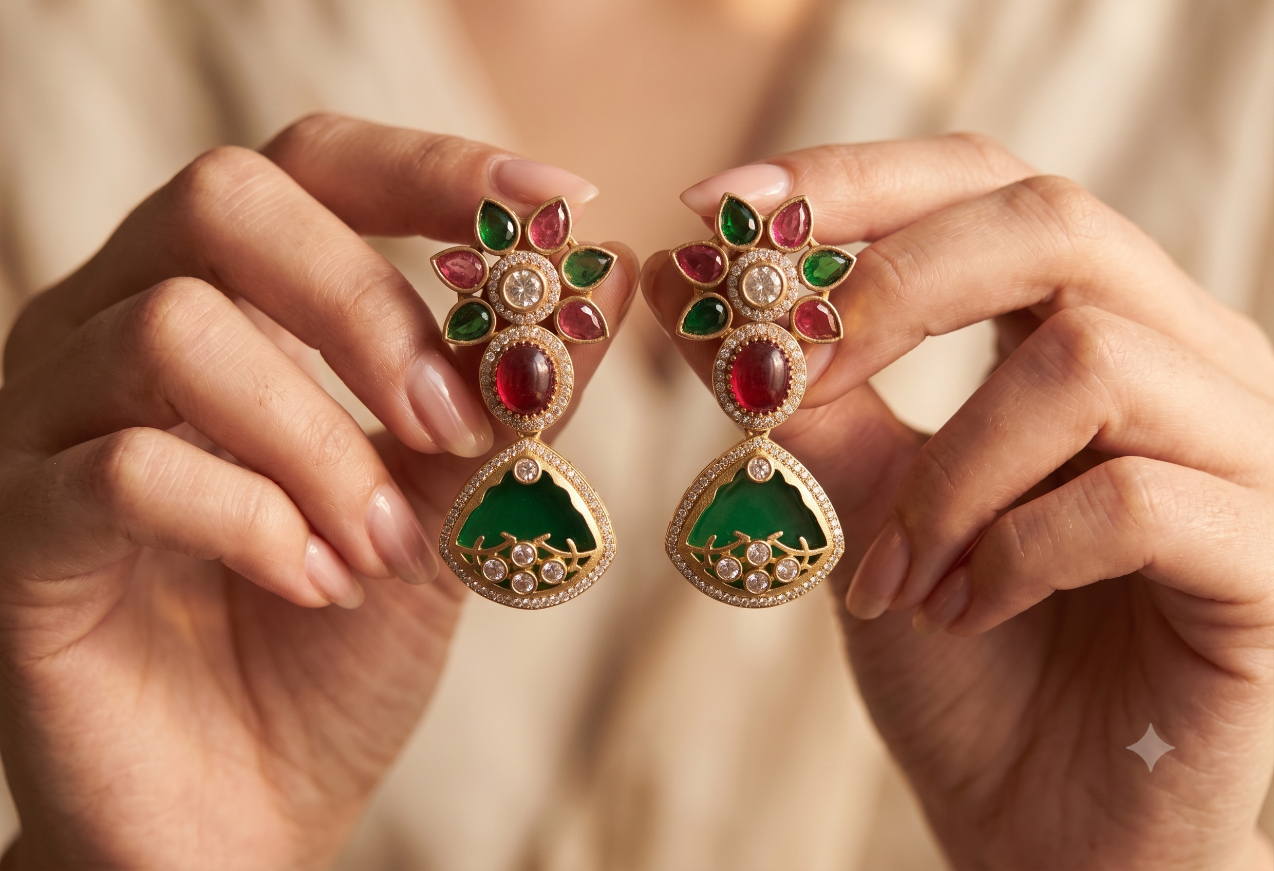 Meherin Indian Bridal Inlay Statement Earrings for Women Sabyasachi inspired