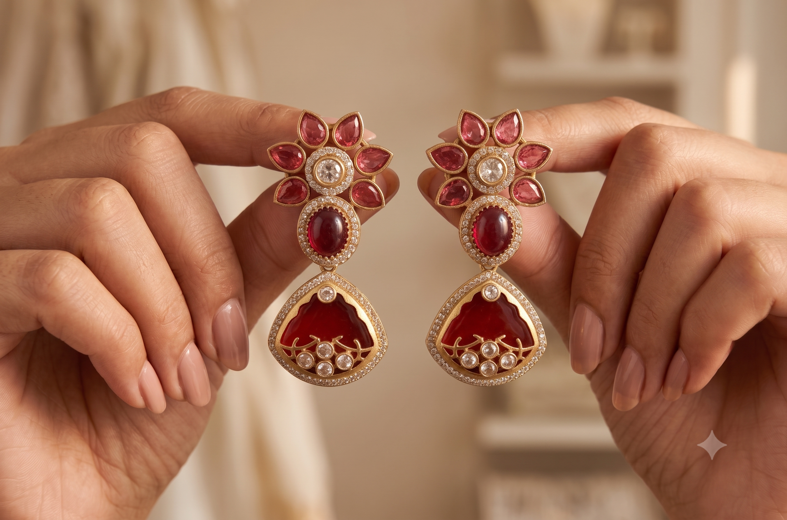 Eliza Pakistani Bridal Inlay Statement Earrings for Women Sabyasachi inspired