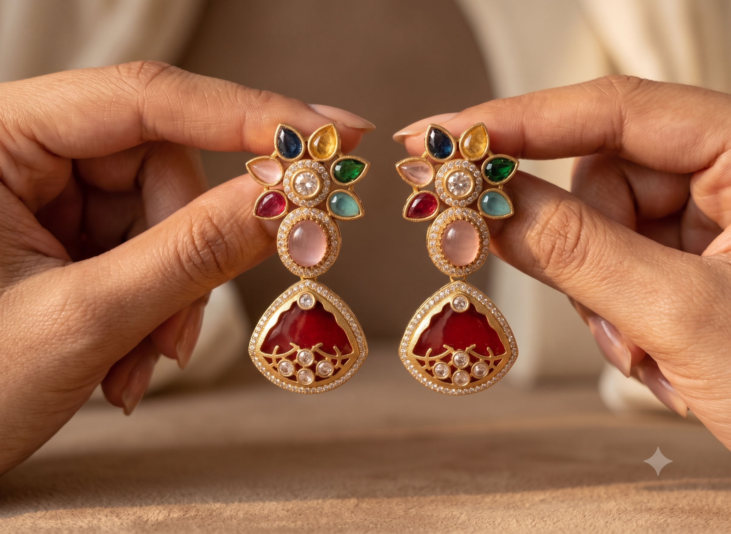 Mahveen Bollywood New Inlay Statement Earrings for Women Sabyasachi inspired