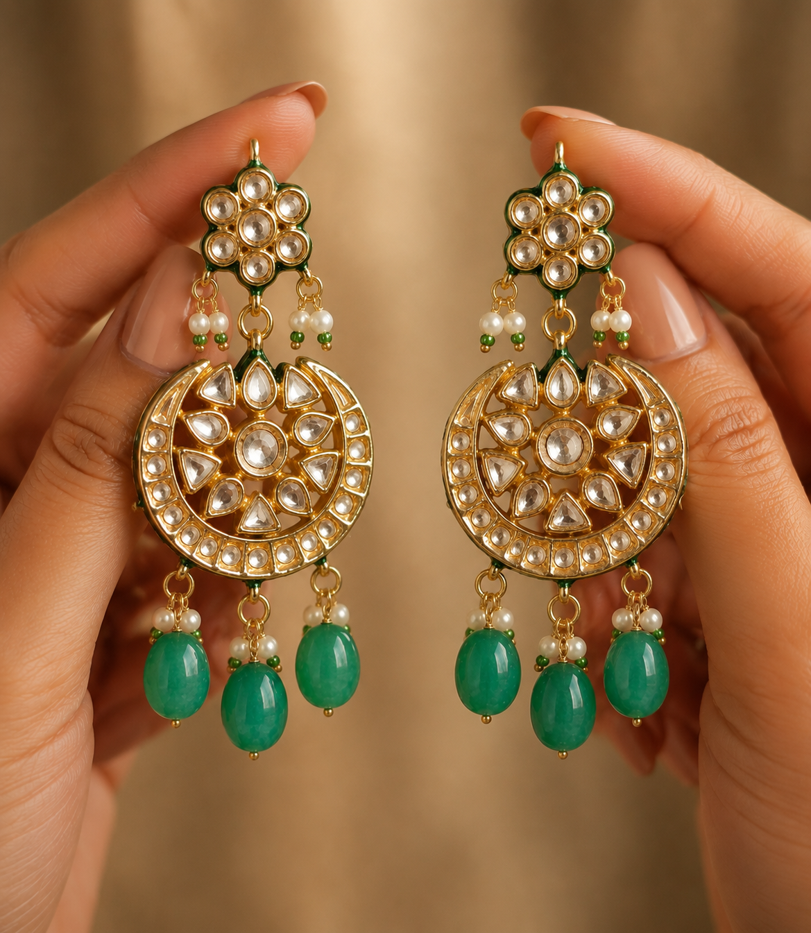 Traditional Kundan Gold Plated Ethnic Statement Earrings Pearl Stone Roz Jewellers