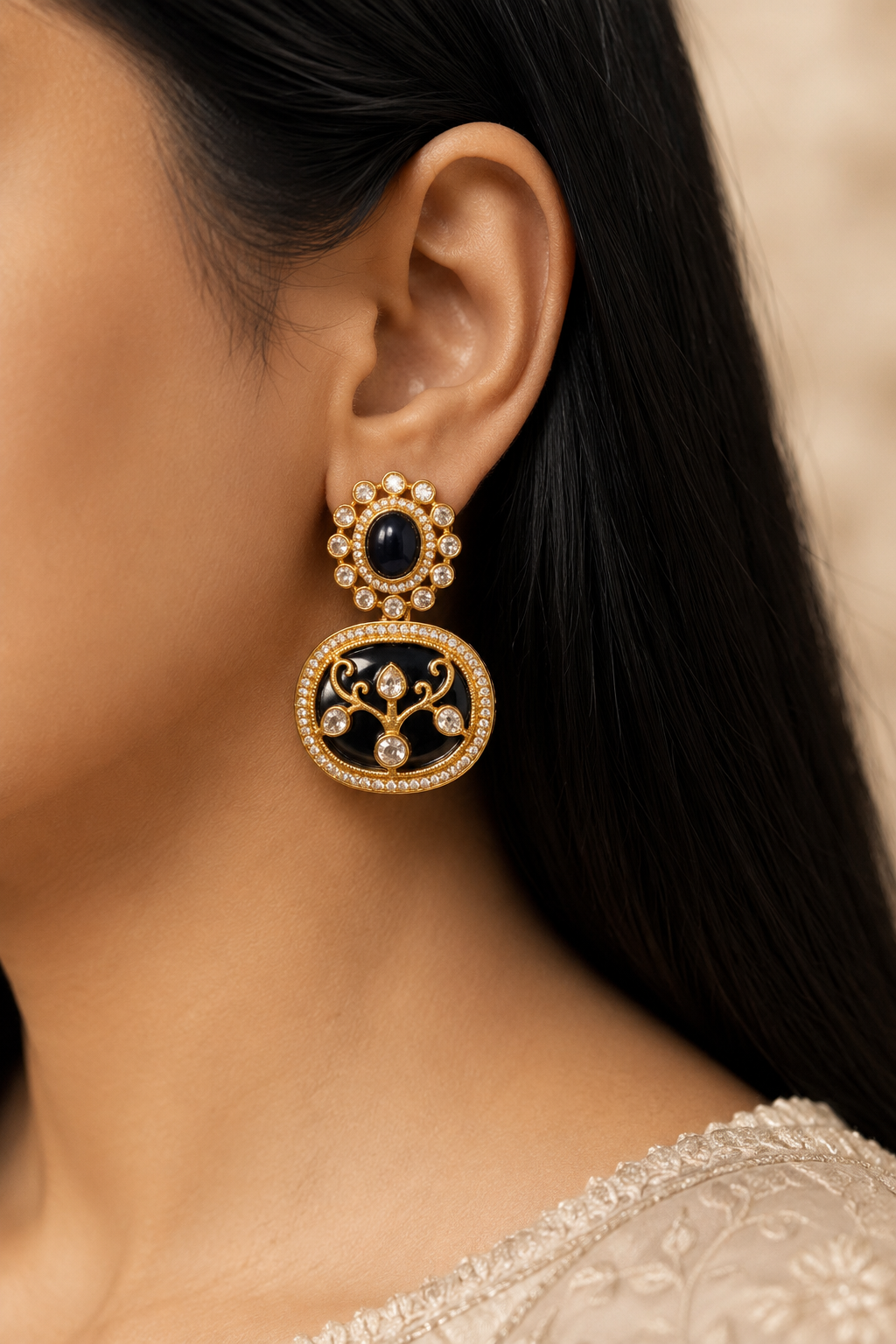 Anam Dark Blue Kundan Wedding, Reception Necklace Set Roz Jewellers.