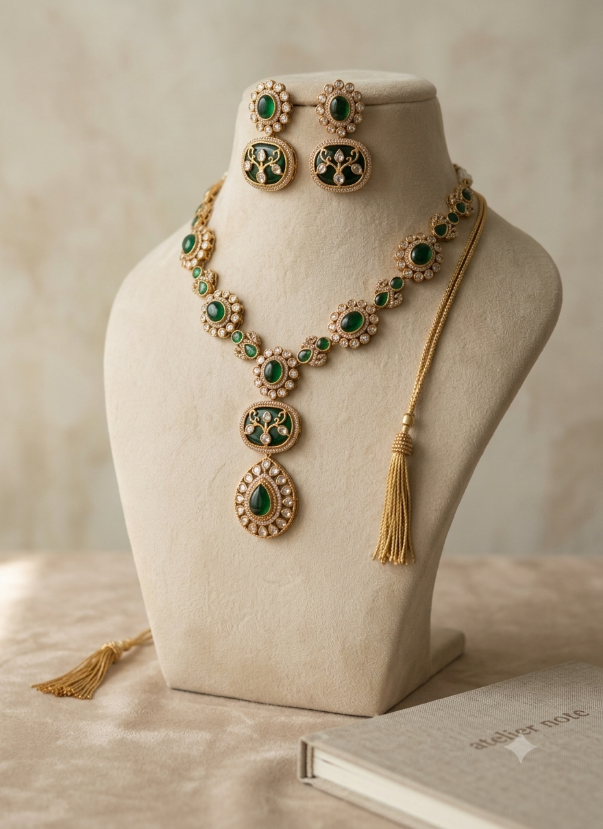 Nadira Luxury Bridal Emerald Floral of Kundan Necklace Set Roz Jewellers.