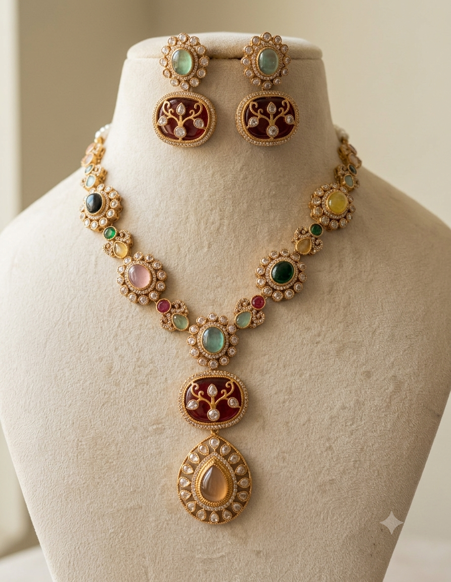 Anamta Handcrafted Multicolor Kundan Necklace Set Roz Jewellers.