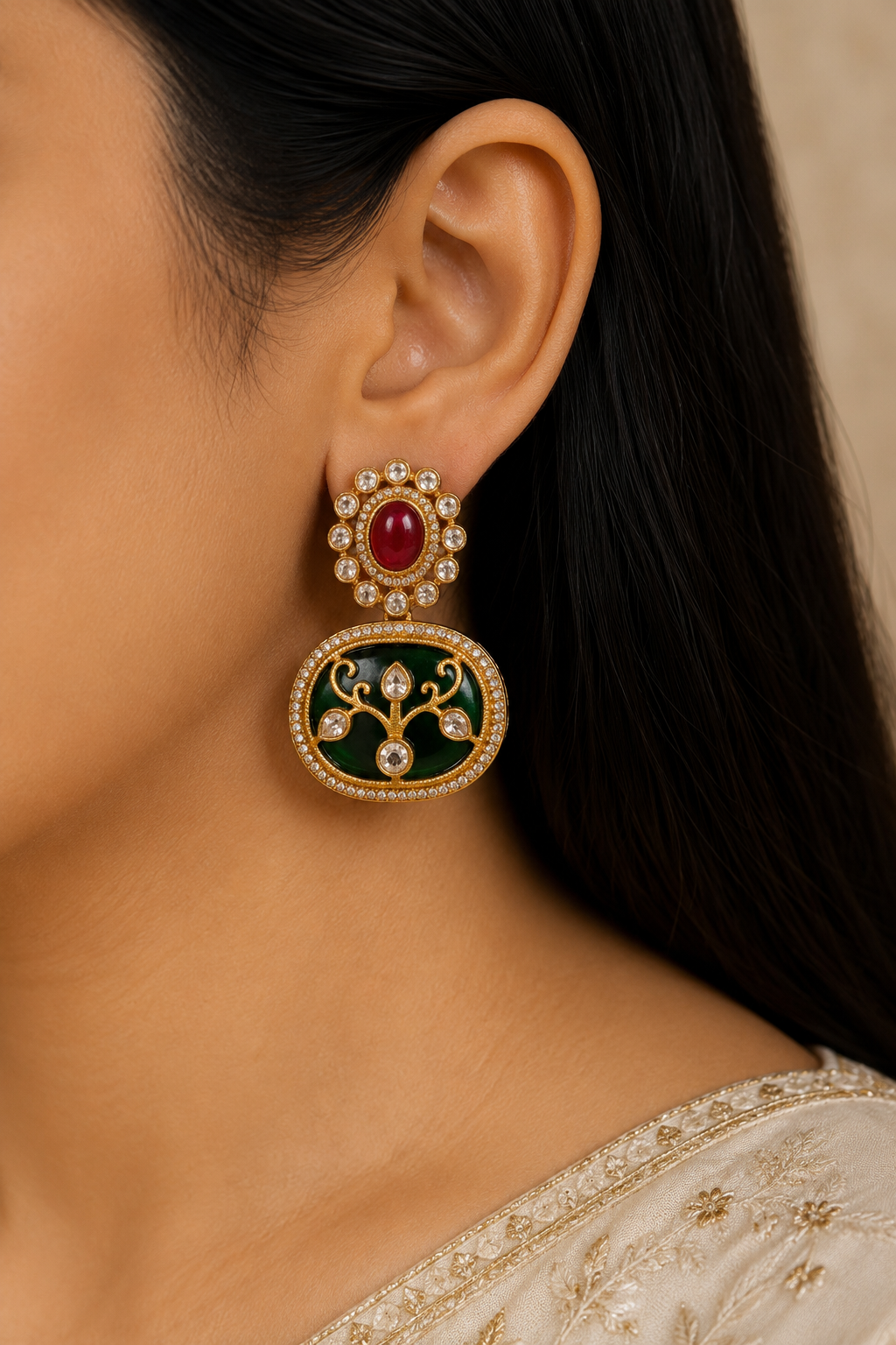 Farah Royal Ruby and Emerald Necklace Set of Kundan for Festive Roz Jewellers.