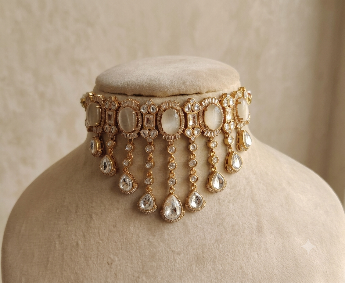 Jannat Pakistani Bridal Kundan Choker Necklace Set with Matching Earrings ROZ Jewellers.