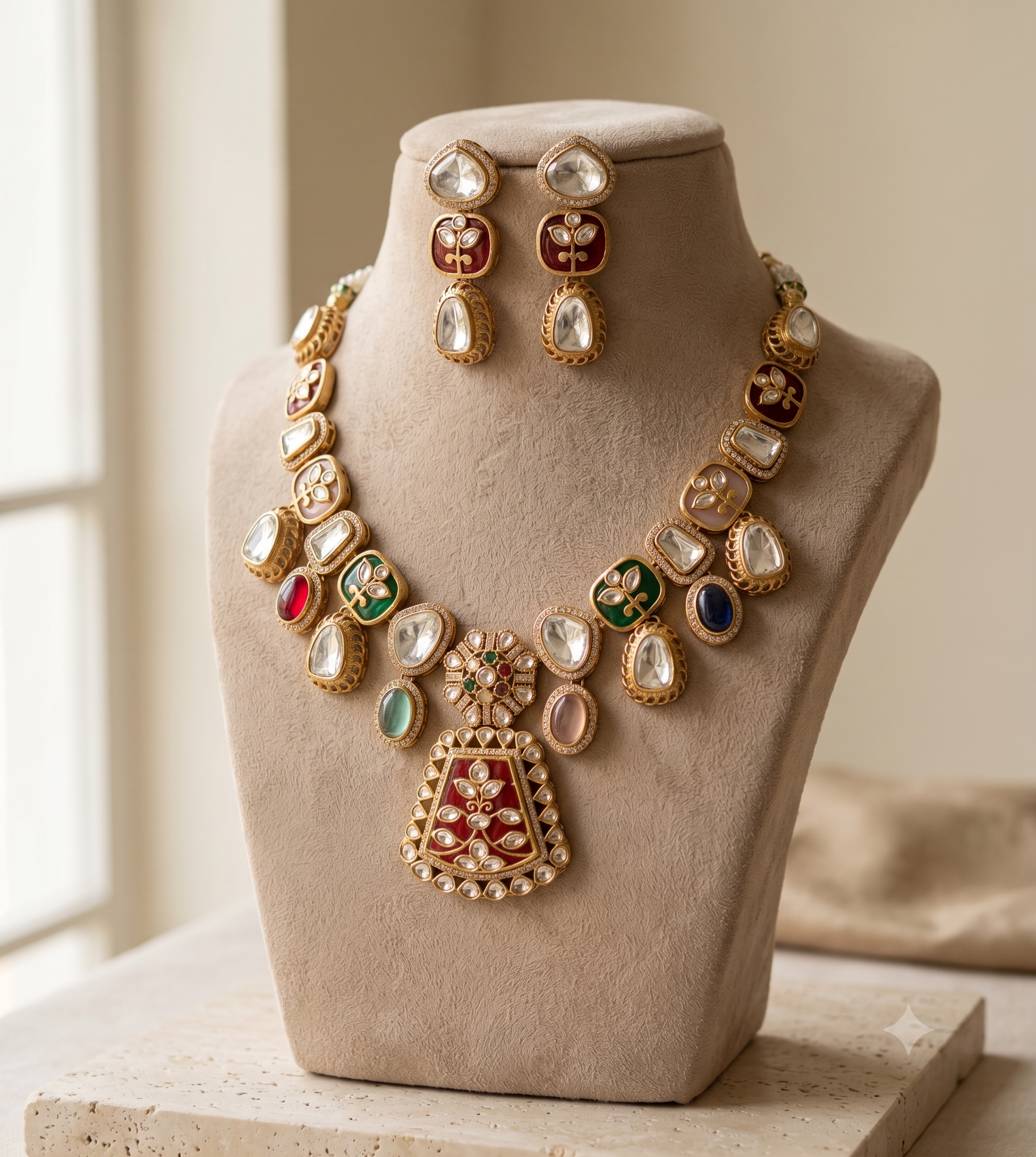 Sehrish Luxury Bridal Multicolor Kundan Inspired Necklace Set Roz Jewellers.