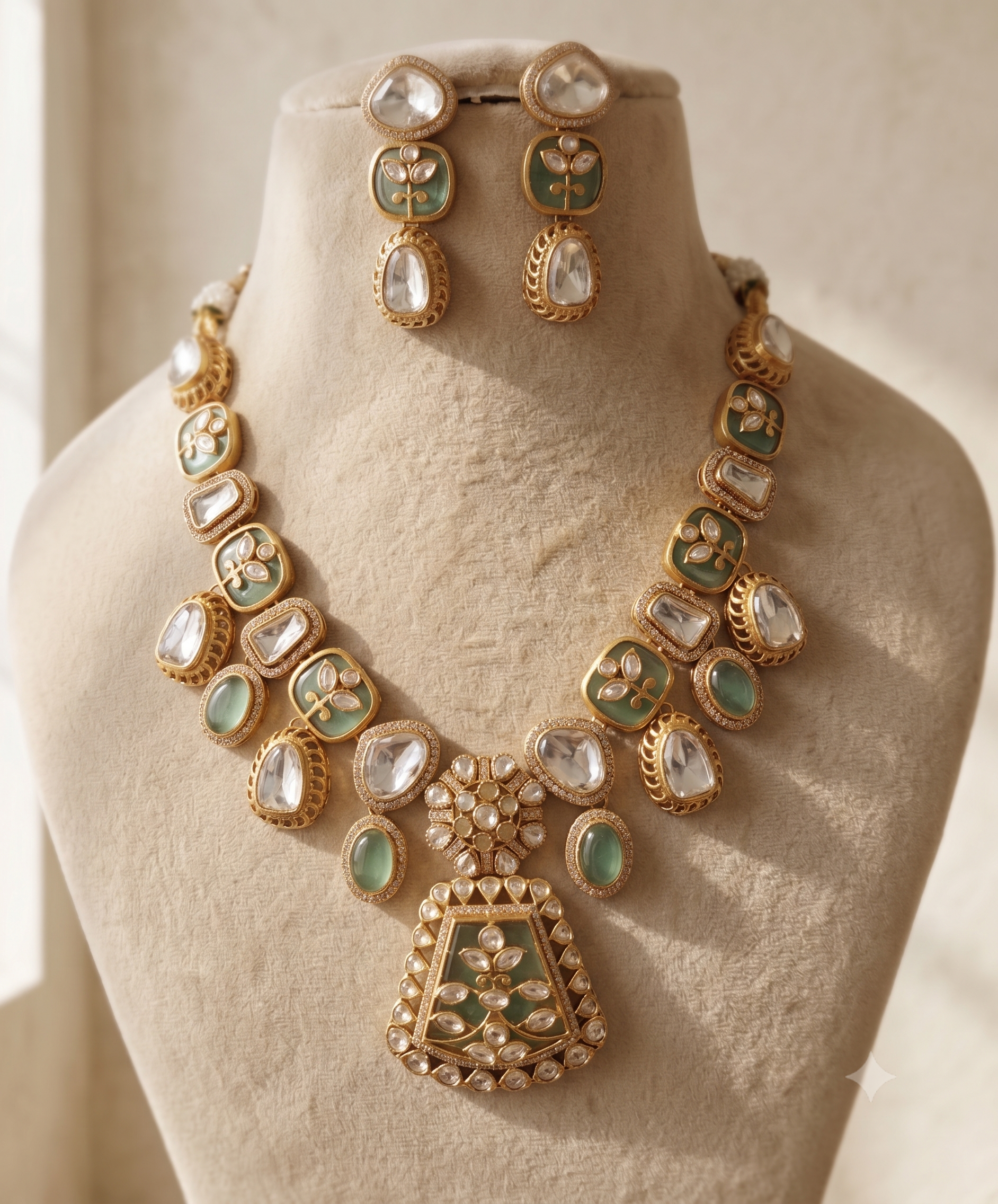Parisa Wedding Mint Green Kundan Inspired Necklace Set Roz Jewellers.