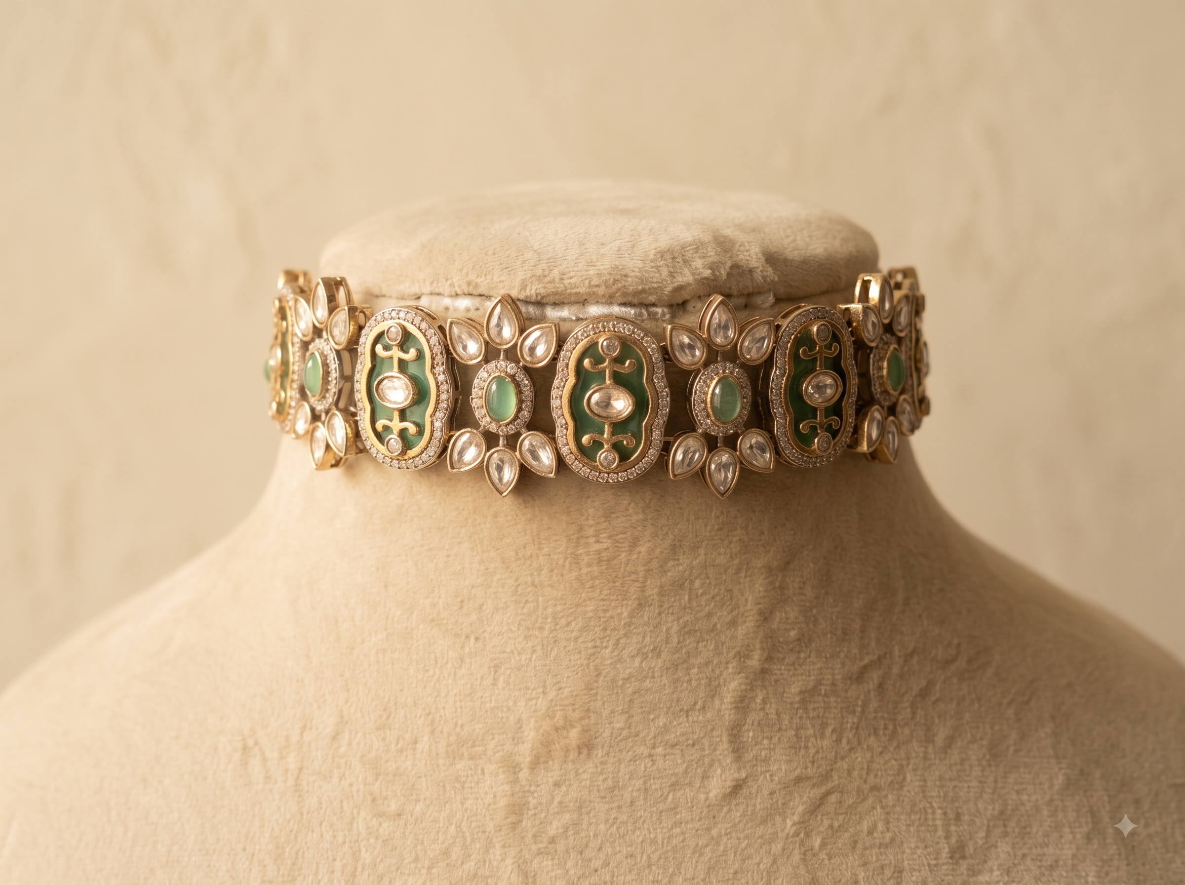 Soniya Reception Jewellery Mint Green Kundan Bridal Choker Set Roz Jewellers.