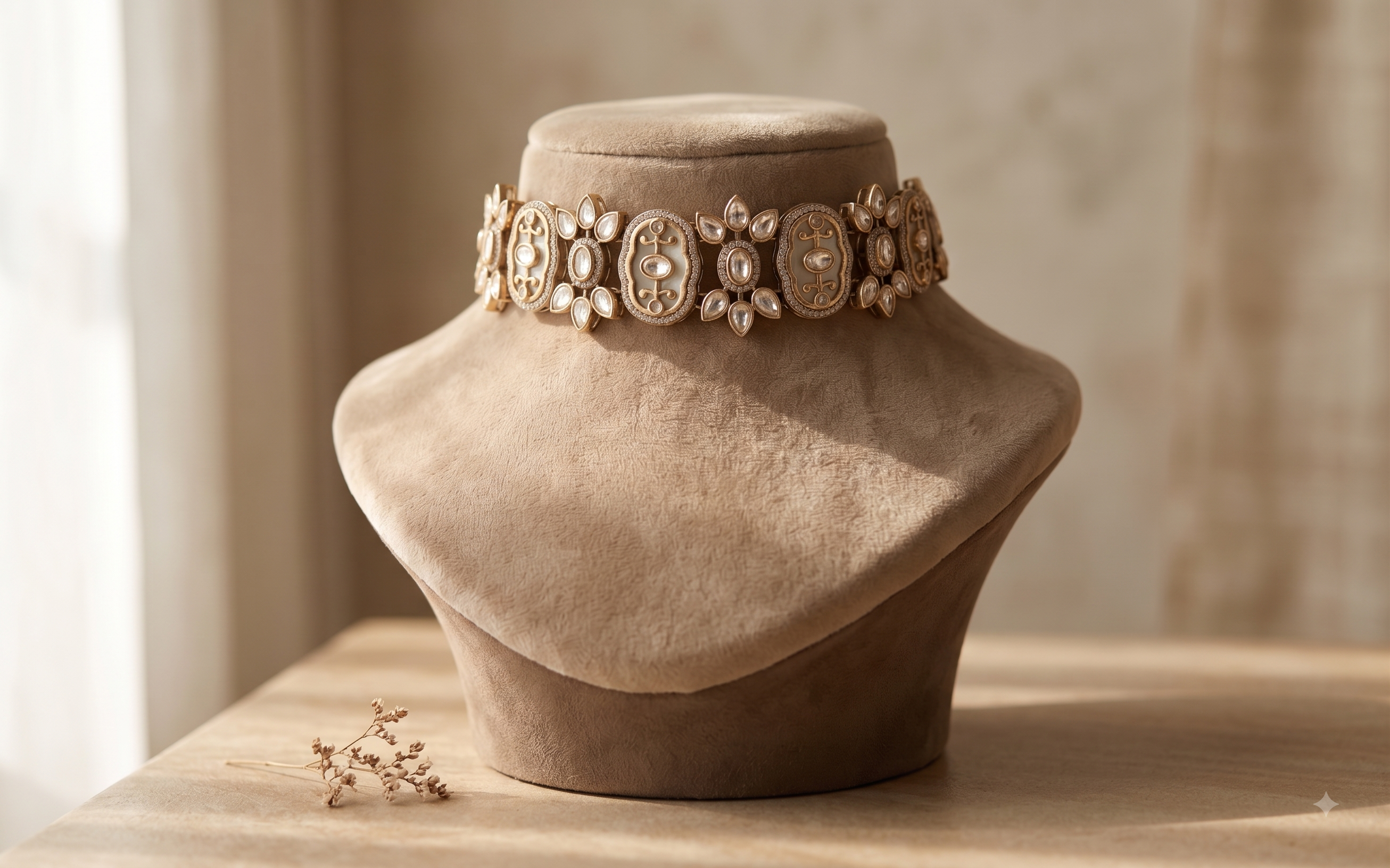 Harsheen Handcrafted White Kundan Bridal Choker Set Roz Jewellers.