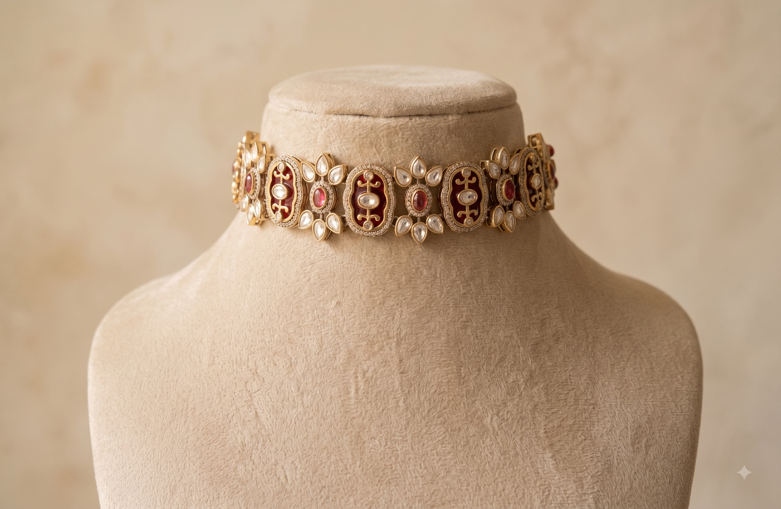 Nisha Traditional Ruby Red Kundan Choker Set With Matching Earring Roz Jewellers.