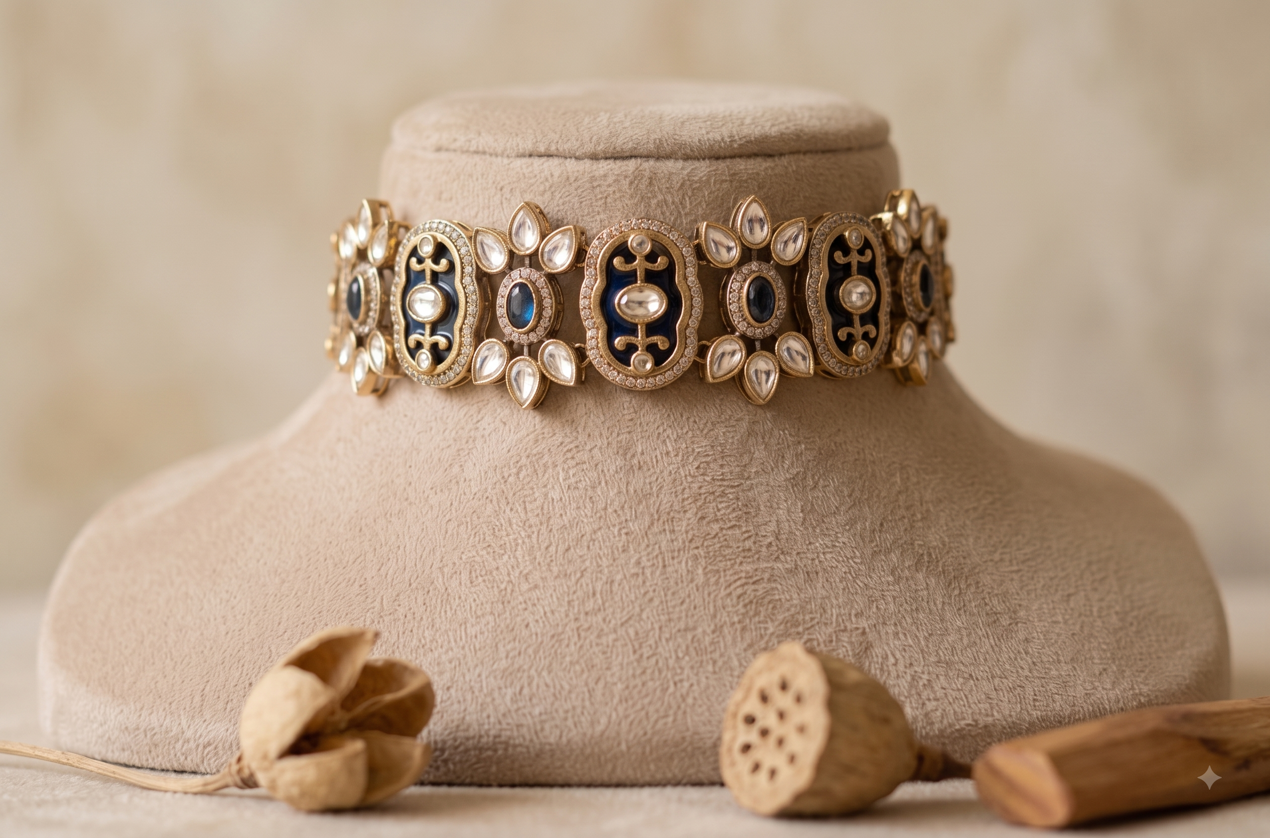 Gulista Wedding Blue Kundan Choker Set With Matching Earring Roz Jewellers.