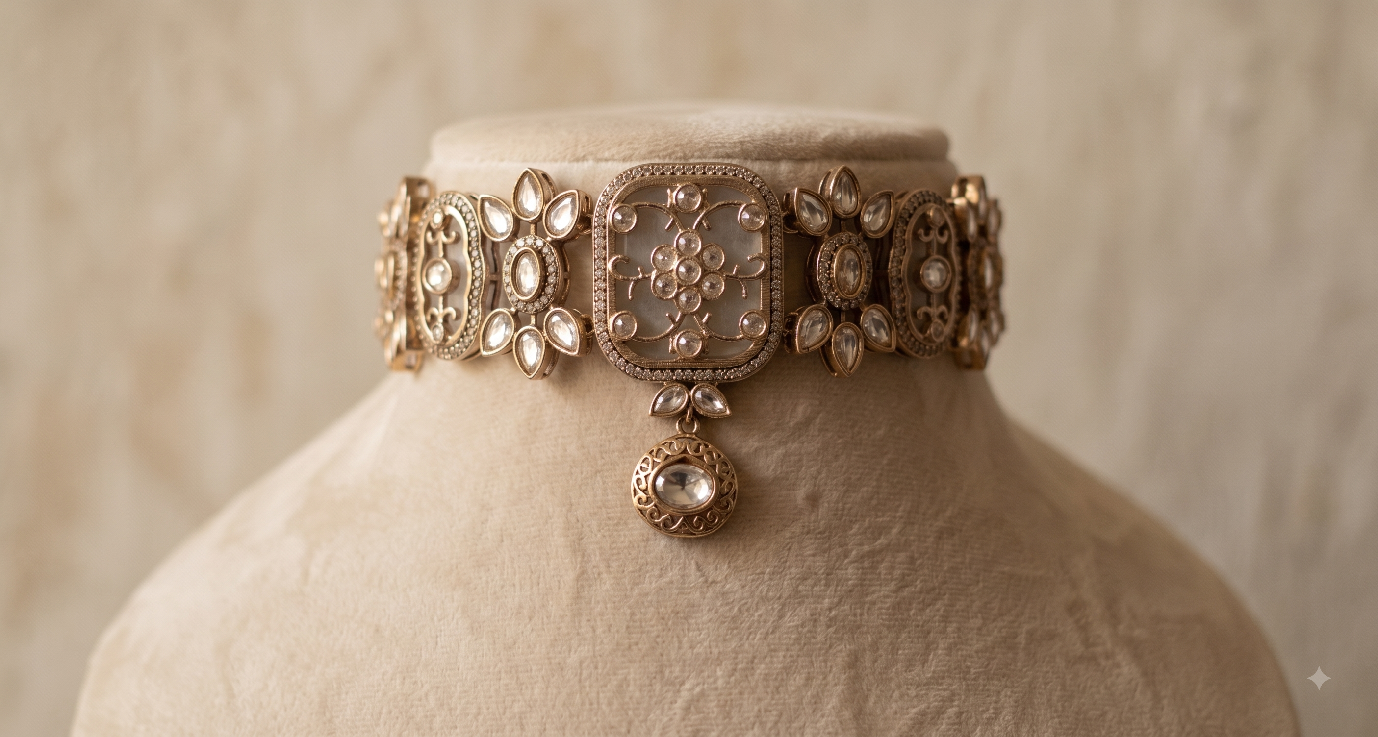 Nosheen Regal Pale Grey Kundan Choker Set With Matching Earrings Roz Jewellers.