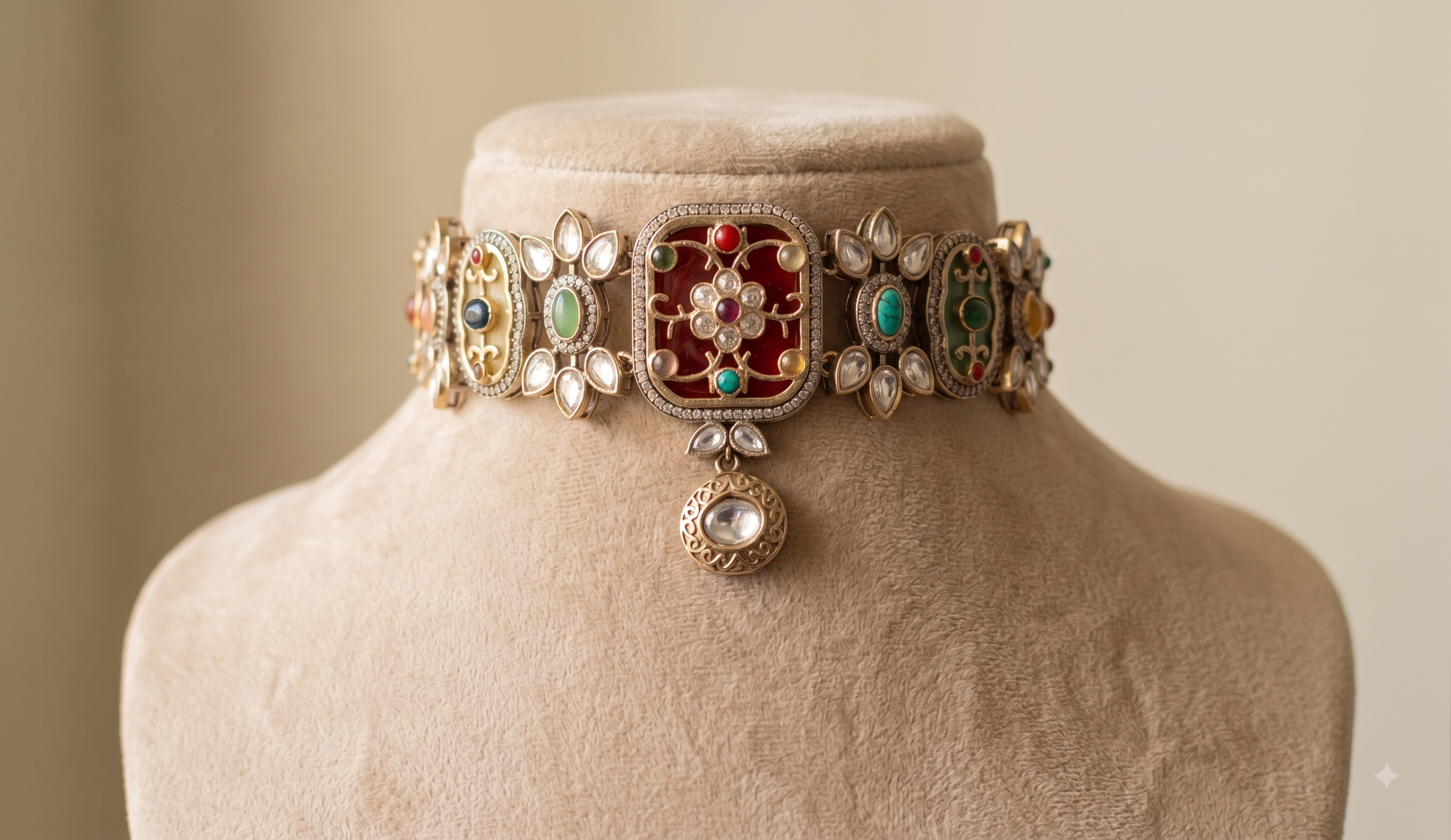 Qunta Wedding Multicolor Kundan Choker Set With Matching Earrings Roz Jewellers.